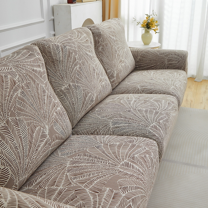 91家纺网 家纺一手货源 找家纺 逐日沙发套 2026新款牛奶丝印花-芝华仕 扇叶咖