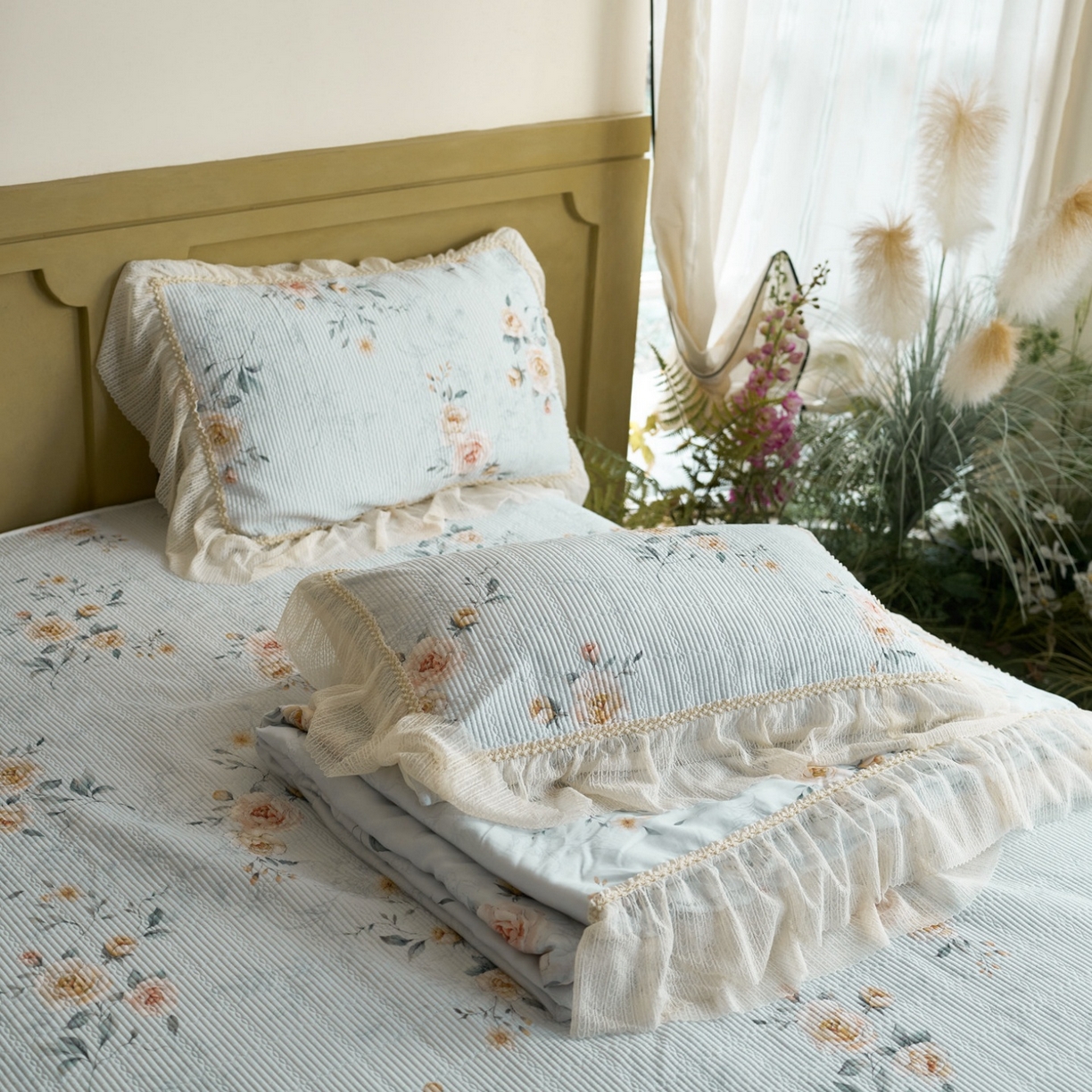 91家纺网 家纺一手货源 找家纺 源舜家纺 2026新款莱赛尔天丝床盖三件套夏被四件套 素瑾