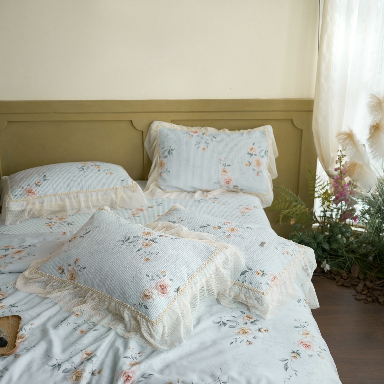 91家纺网 家纺一手货源 找家纺 源舜家纺 2026新款莱赛尔天丝床盖三件套夏被四件套 素瑾