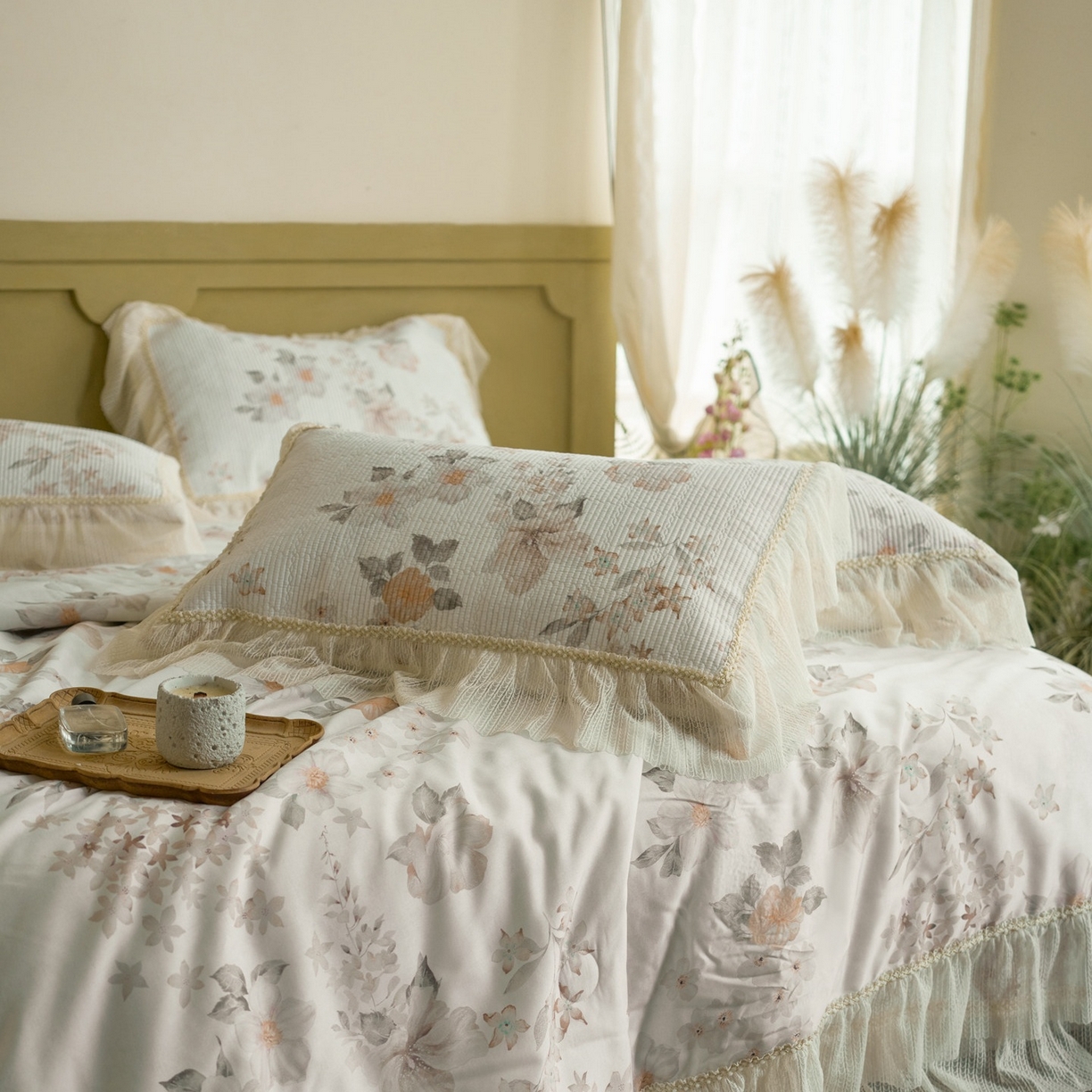 91家纺网 家纺一手货源 找家纺 源舜家纺 2026新款莱赛尔天丝床盖三件套夏被四件套 香榭