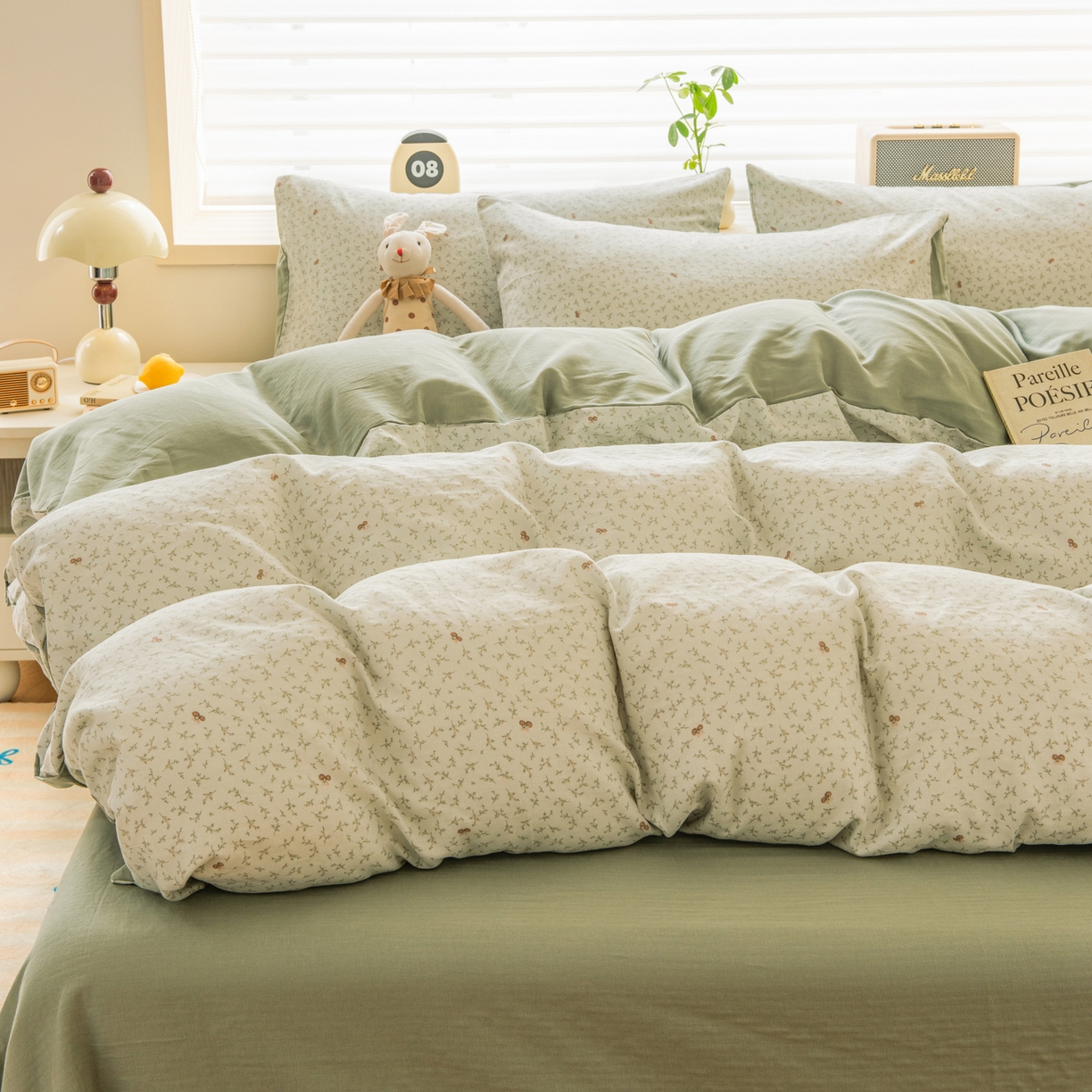 91家纺网 家纺一手货源 找家纺 雯雨家纺 2026春夏新款A类全棉有氧双层纱印花简约款四件套 雪妮