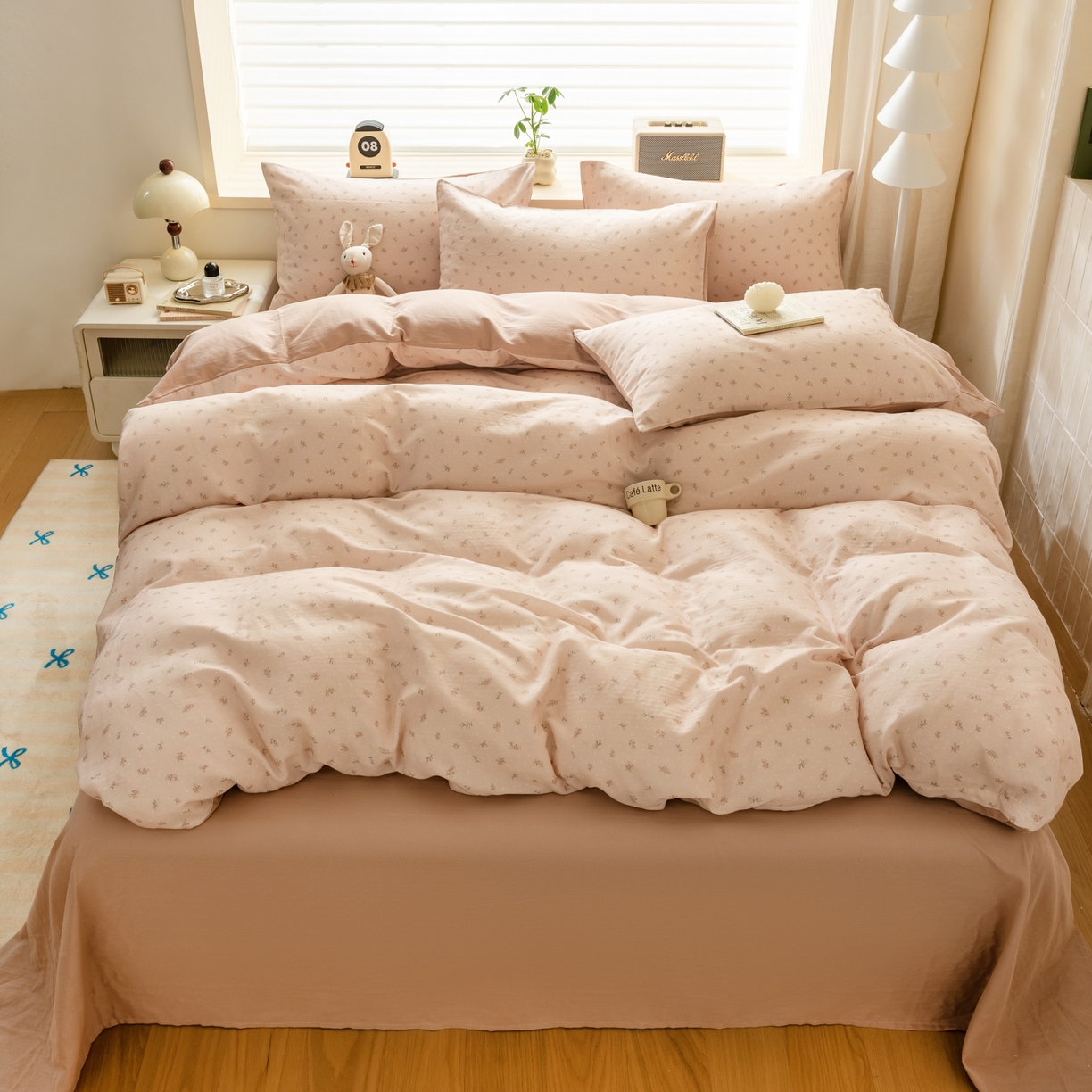 91家纺网 家纺一手货源 找家纺 雯雨家纺 2026春夏新款A类全棉有氧双层纱印花简约款四件套 叶香