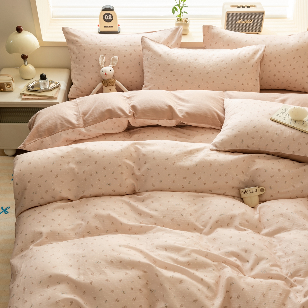 91家纺网 家纺一手货源 找家纺 雯雨家纺 2026春夏新款A类全棉有氧双层纱印花简约款四件套 叶香