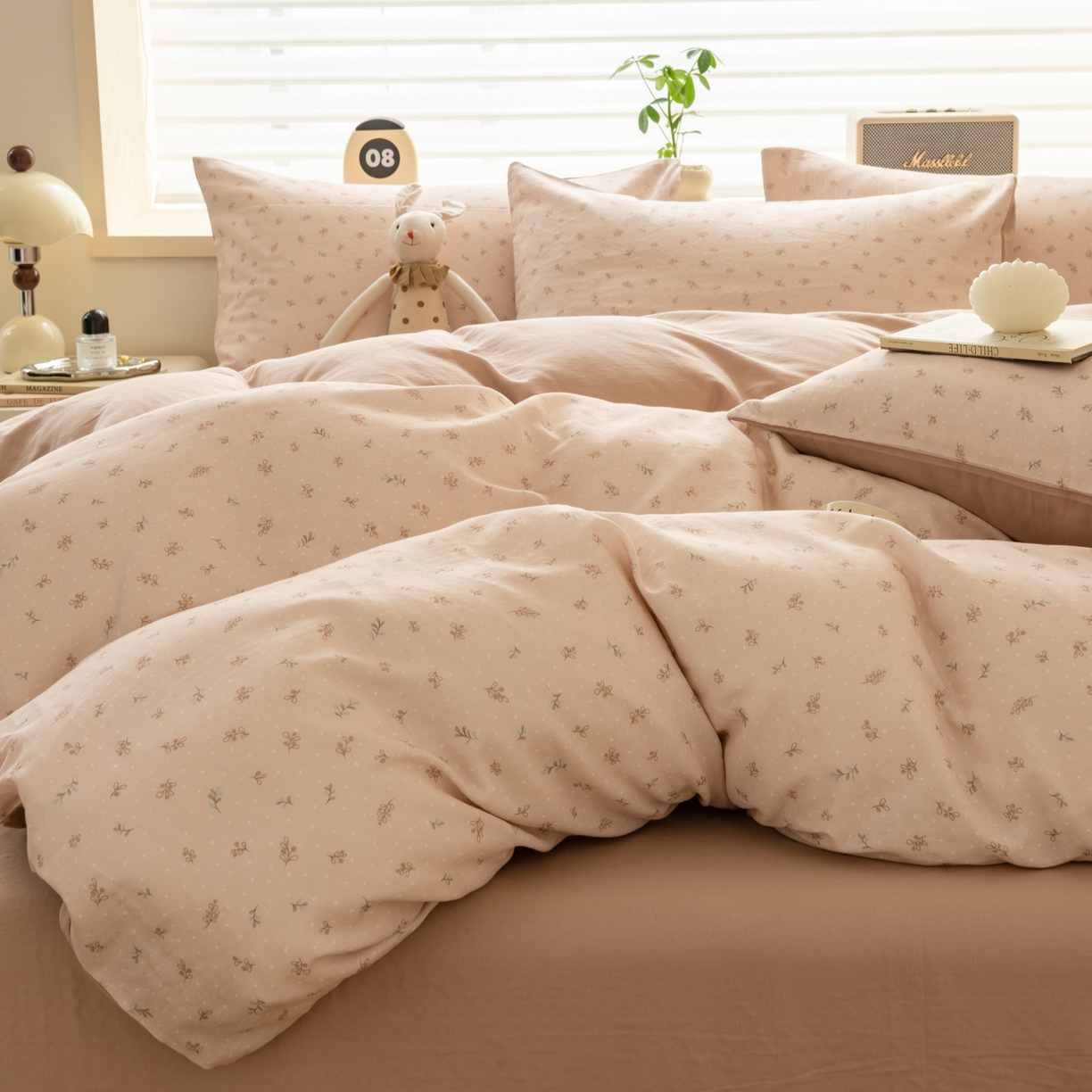 91家纺网 家纺一手货源 找家纺 雯雨家纺 2026春夏新款A类全棉有氧双层纱印花简约款四件套 叶香