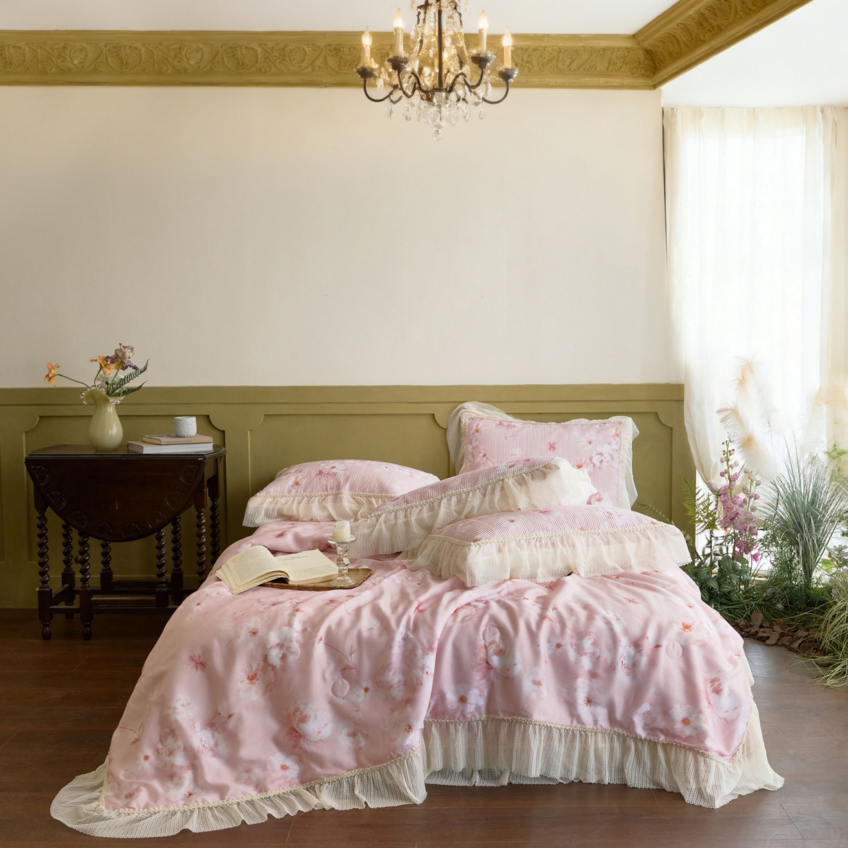 91家纺网 家纺一手货源 找家纺 源舜家纺 2026新款莱赛尔天丝床盖三件套夏被四件套 薇澜