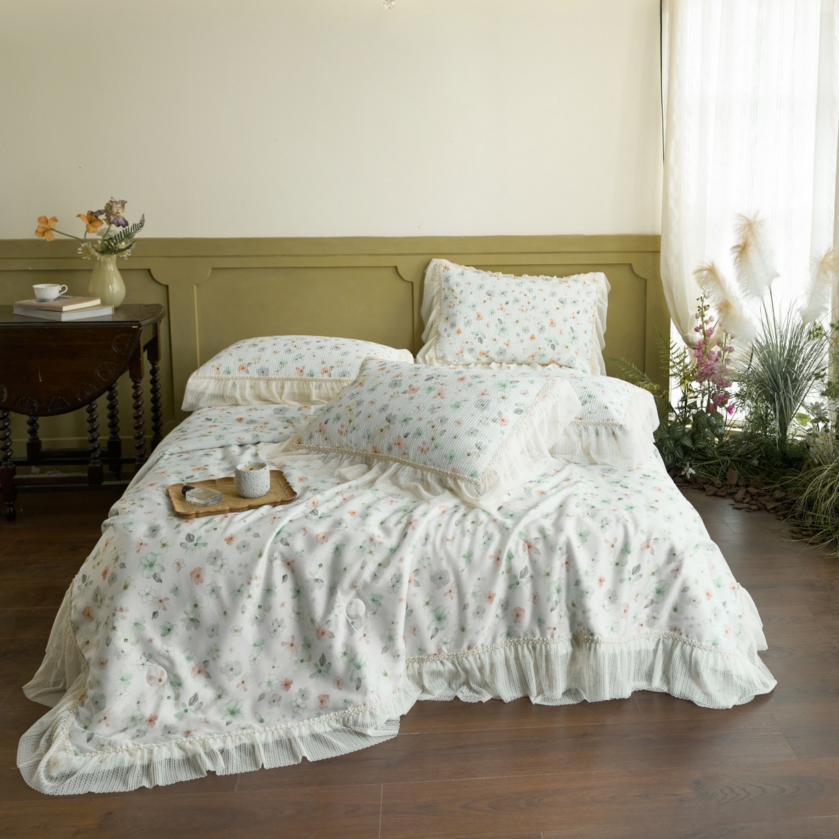 91家纺网 家纺一手货源 找家纺 源舜家纺 2026新款莱赛尔天丝床盖三件套夏被四件套 椿野