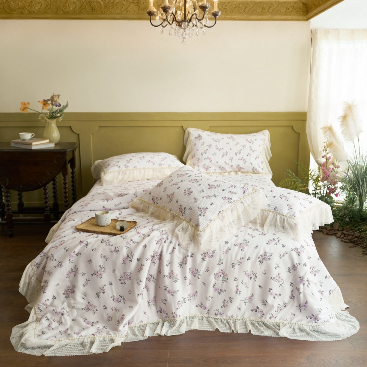 91家纺网 家纺一手货源 找家纺 源舜家纺 2026新款莱赛尔天丝床盖三件套夏被四件套 薇澜