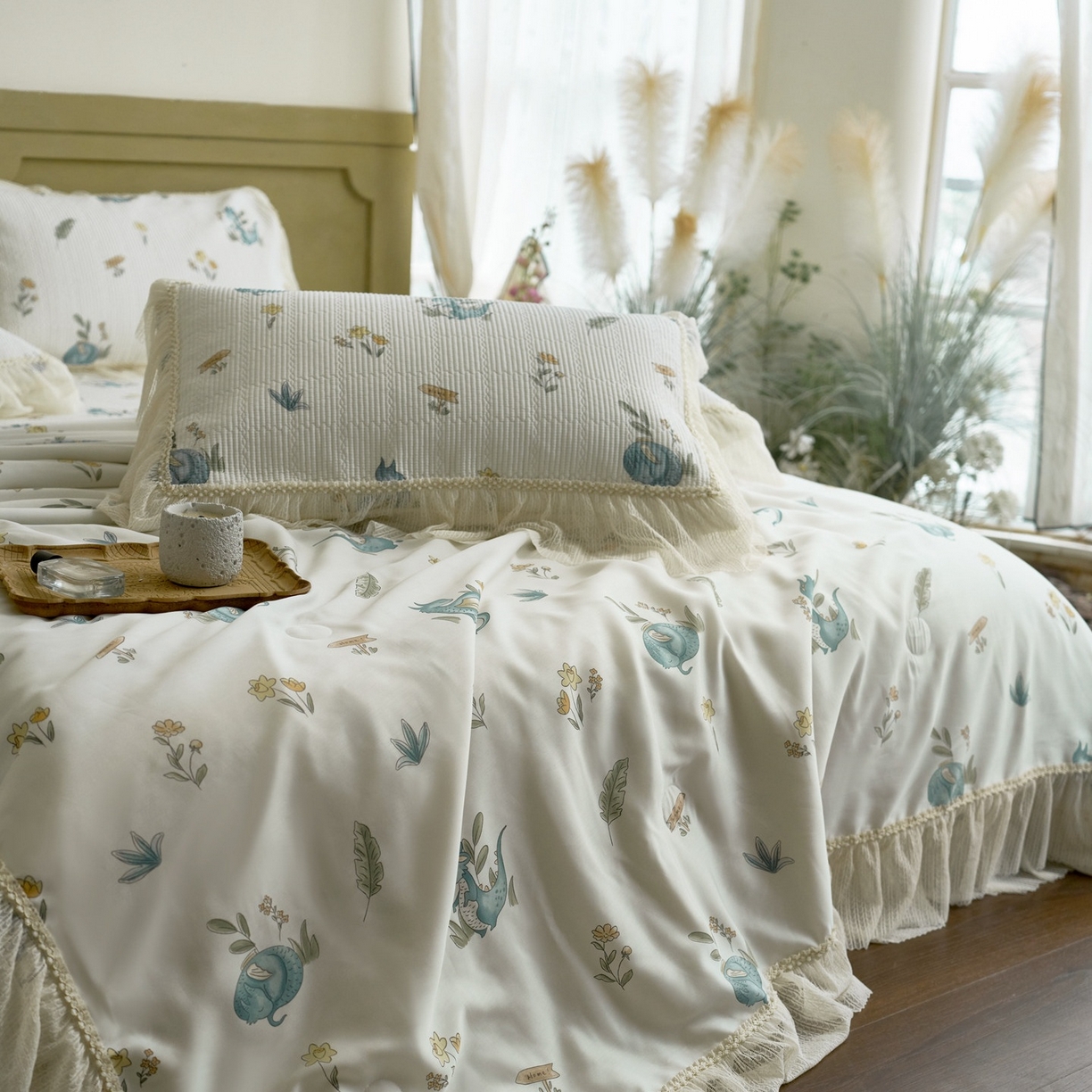 91家纺网 家纺一手货源 找家纺 源舜家纺 2026新款莱赛尔天丝床盖三件套夏被四件套 羽弦