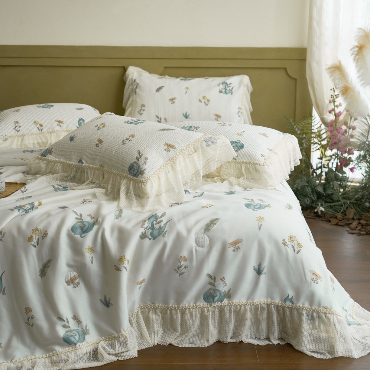 91家纺网 家纺一手货源 找家纺 源舜家纺 2026新款莱赛尔天丝床盖三件套夏被四件套 羽弦