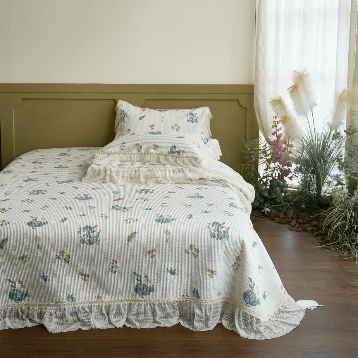 91家纺网 家纺一手货源 找家纺 源舜家纺 2026新款莱赛尔天丝床盖三件套夏被四件套 羽弦