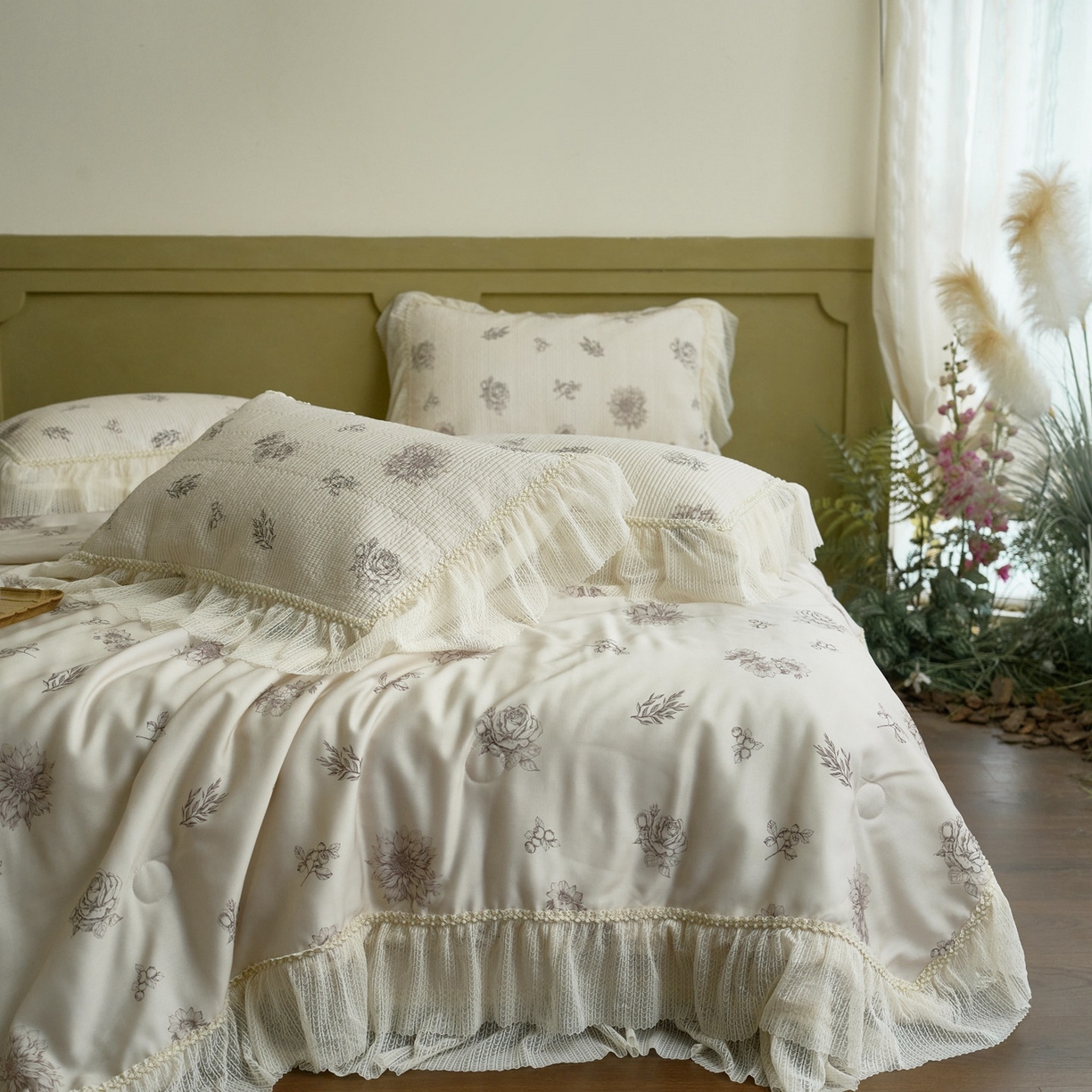 91家纺网 家纺一手货源 找家纺 源舜家纺 2026新款莱赛尔天丝床盖三件套夏被四件套 紫谣