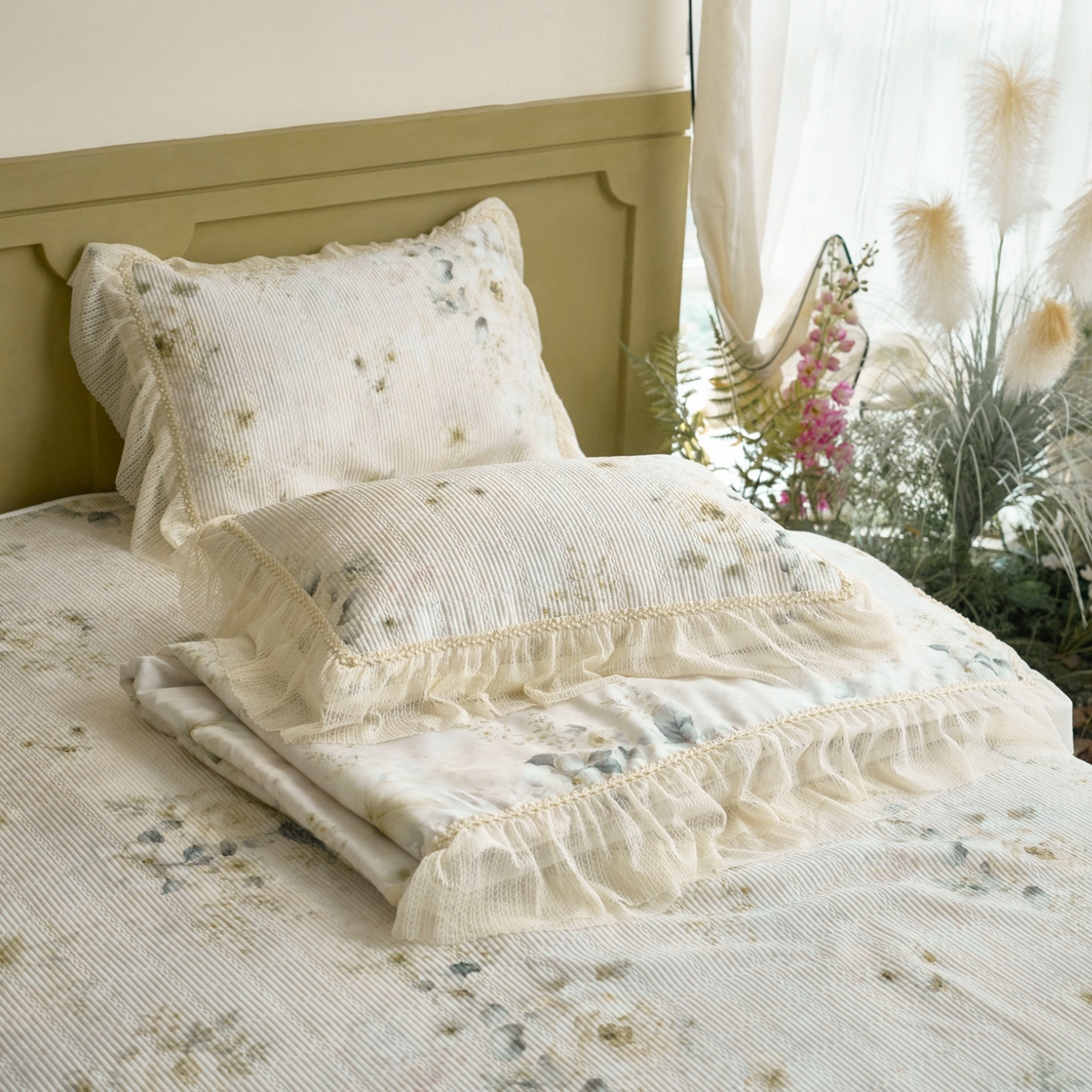 91家纺网 家纺一手货源 找家纺 源舜家纺 2026新款莱赛尔天丝床盖三件套夏被四件套 薇澜