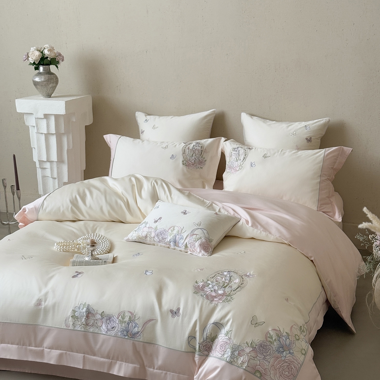 MIU缪家居 2026新款亲肤舒适100支全棉四件套-爱丽丝梦境（基础控价431，券后控价388） 爱丽丝梦境-花香粉白