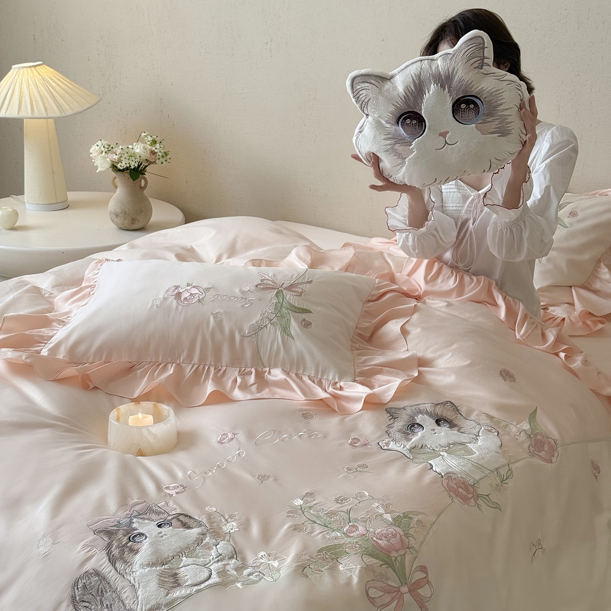 （总）MIU缪家居 2026新款亲肤舒适100支全棉四件套-铃兰喵（基础控价431，券后控价388）