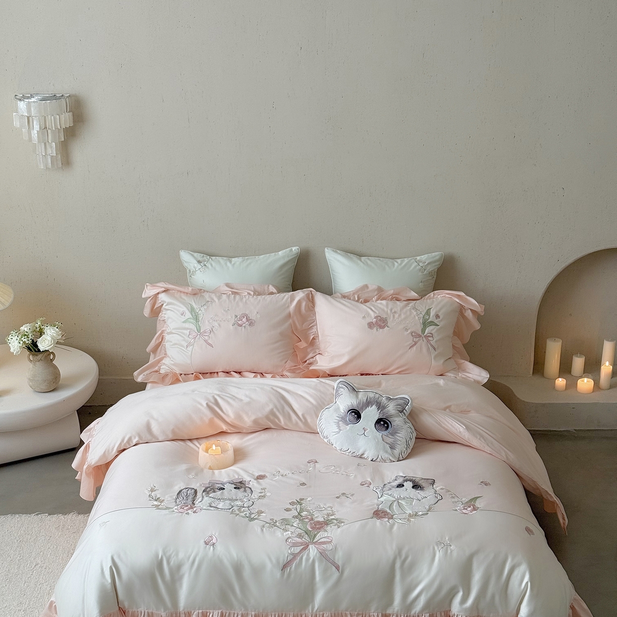 91家纺网 家纺一手货源 找家纺 MIU缪家居 2026新款亲肤舒适100支全棉四件套-铃兰喵（基础控价431，券后控价388） 铃兰喵-布偶粉