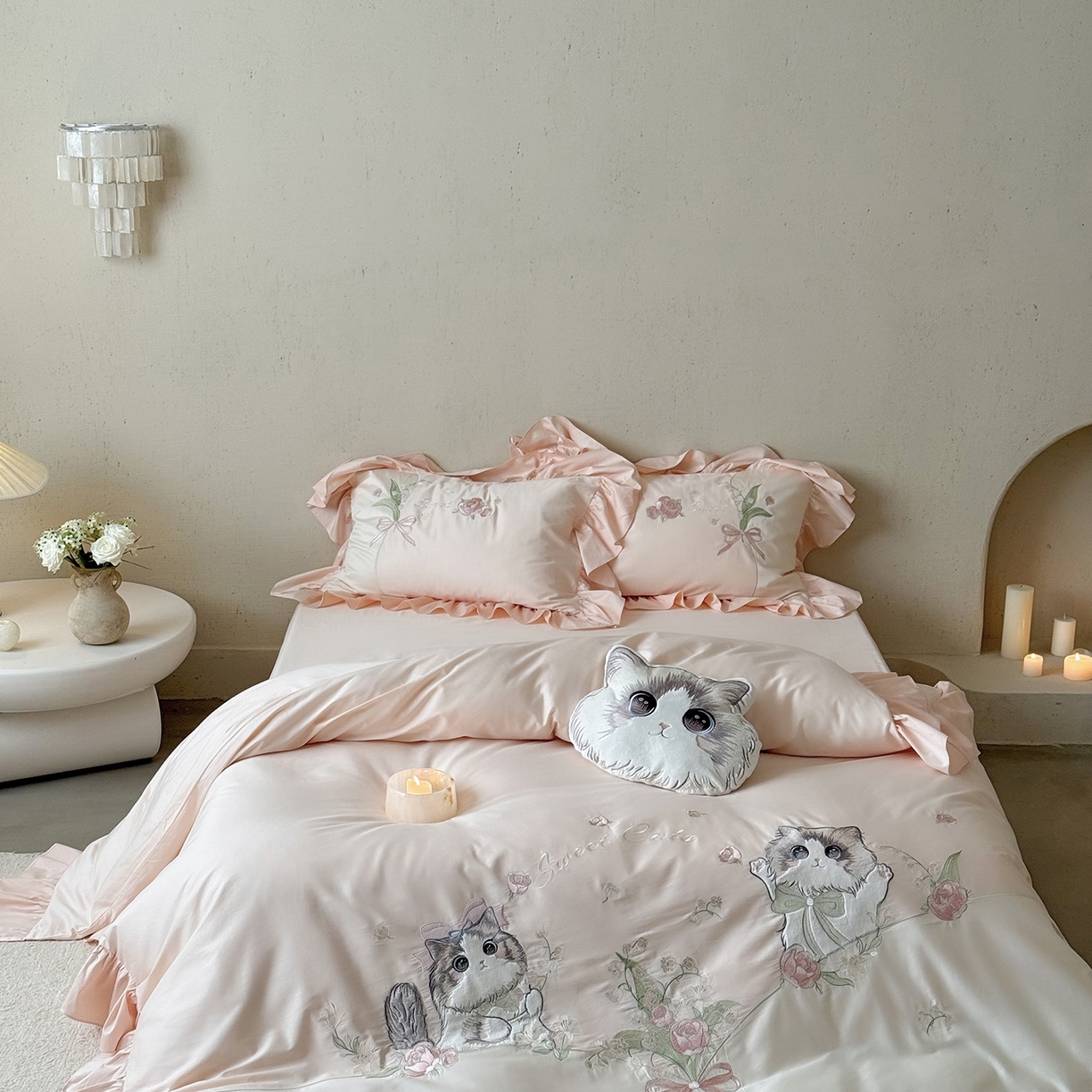 91家纺网 家纺一手货源 找家纺 MIU缪家居 2026新款亲肤舒适100支全棉四件套-铃兰喵（基础控价431，券后控价388） 铃兰喵-布偶粉