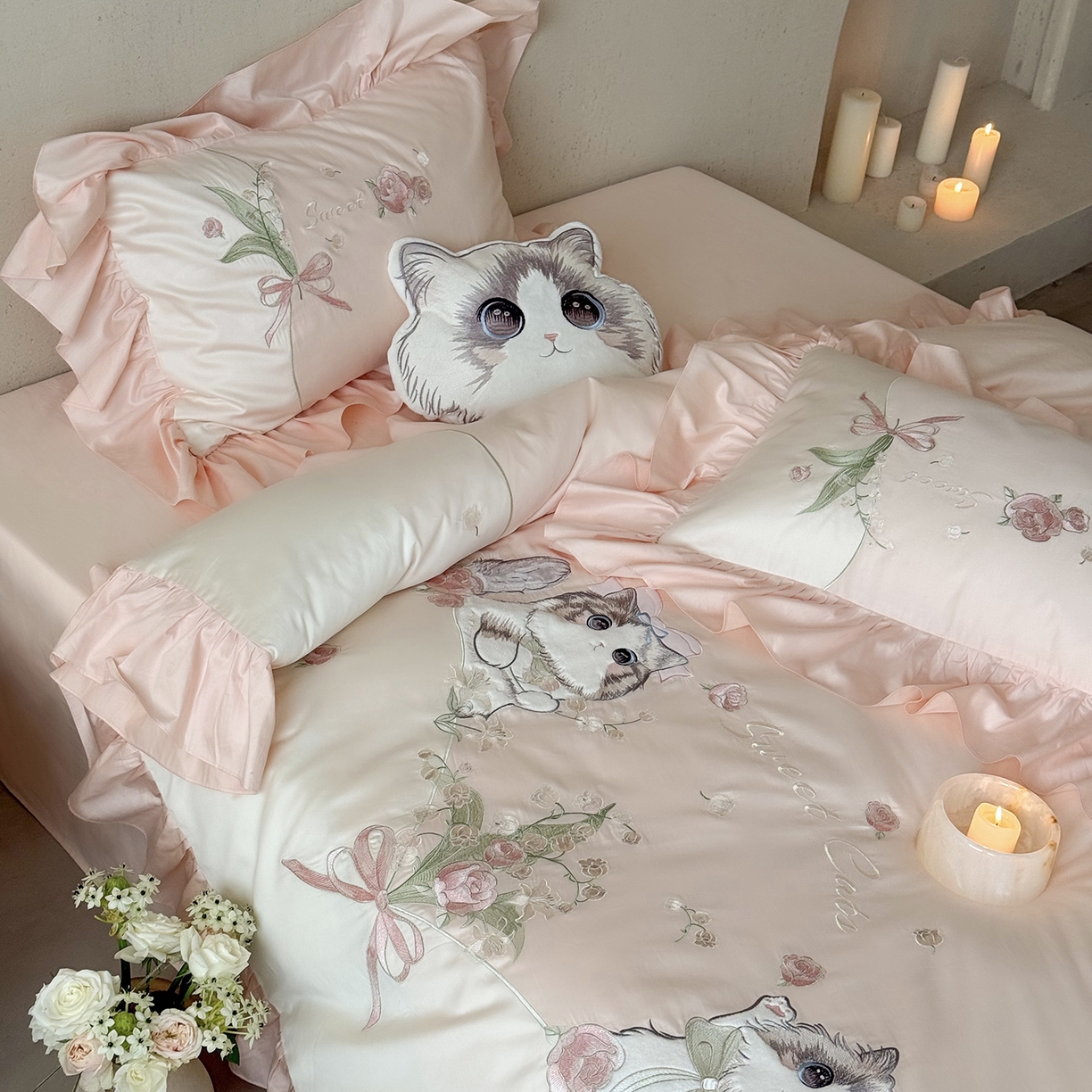 91家纺网 家纺一手货源 找家纺 MIU缪家居 2026新款亲肤舒适100支全棉四件套-铃兰喵（基础控价431，券后控价388） 铃兰喵-布偶粉