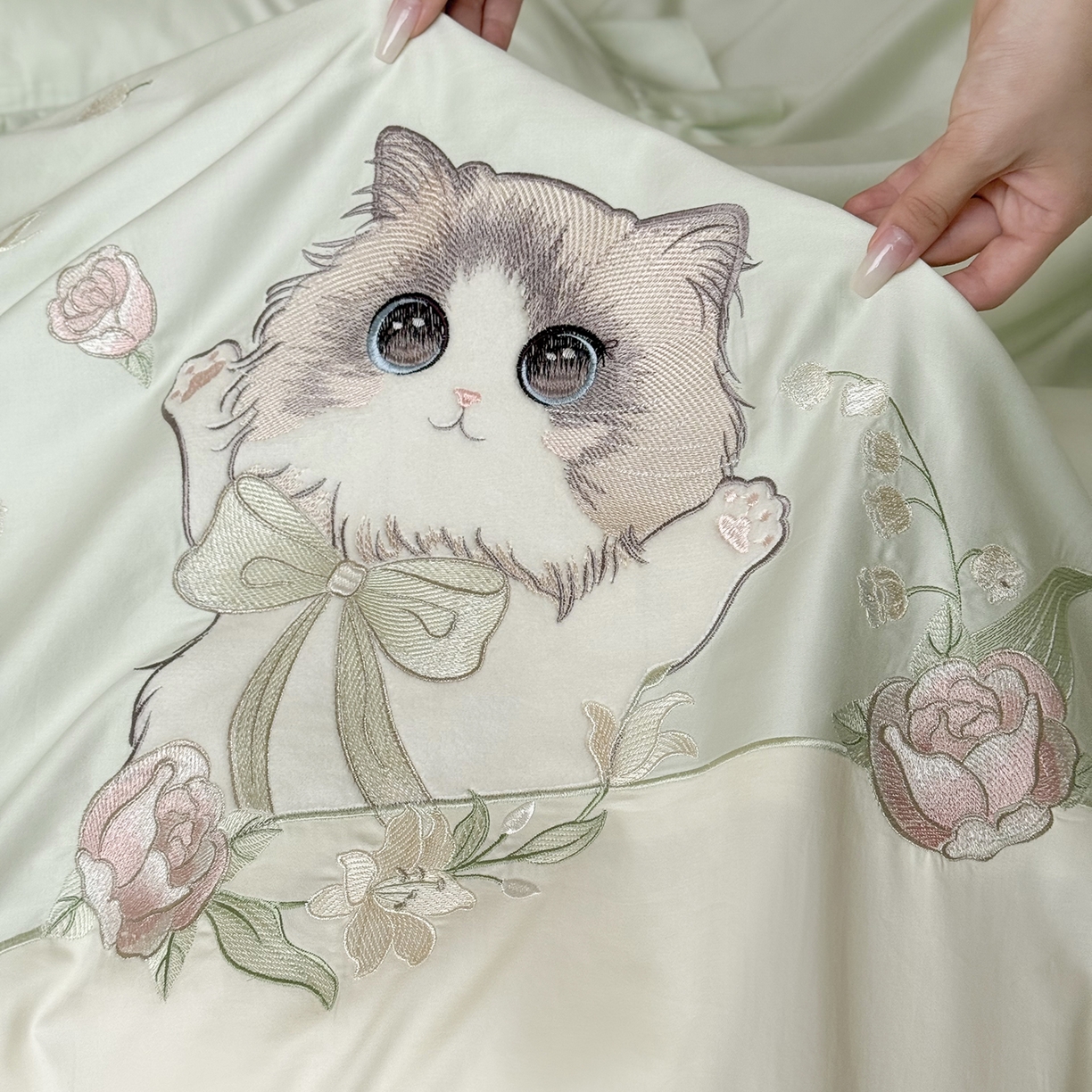 91家纺网 家纺一手货源 找家纺 MIU缪家居 2026新款亲肤舒适100支全棉四件套-铃兰喵（基础控价431，券后控价388） 铃兰喵-铃兰绿