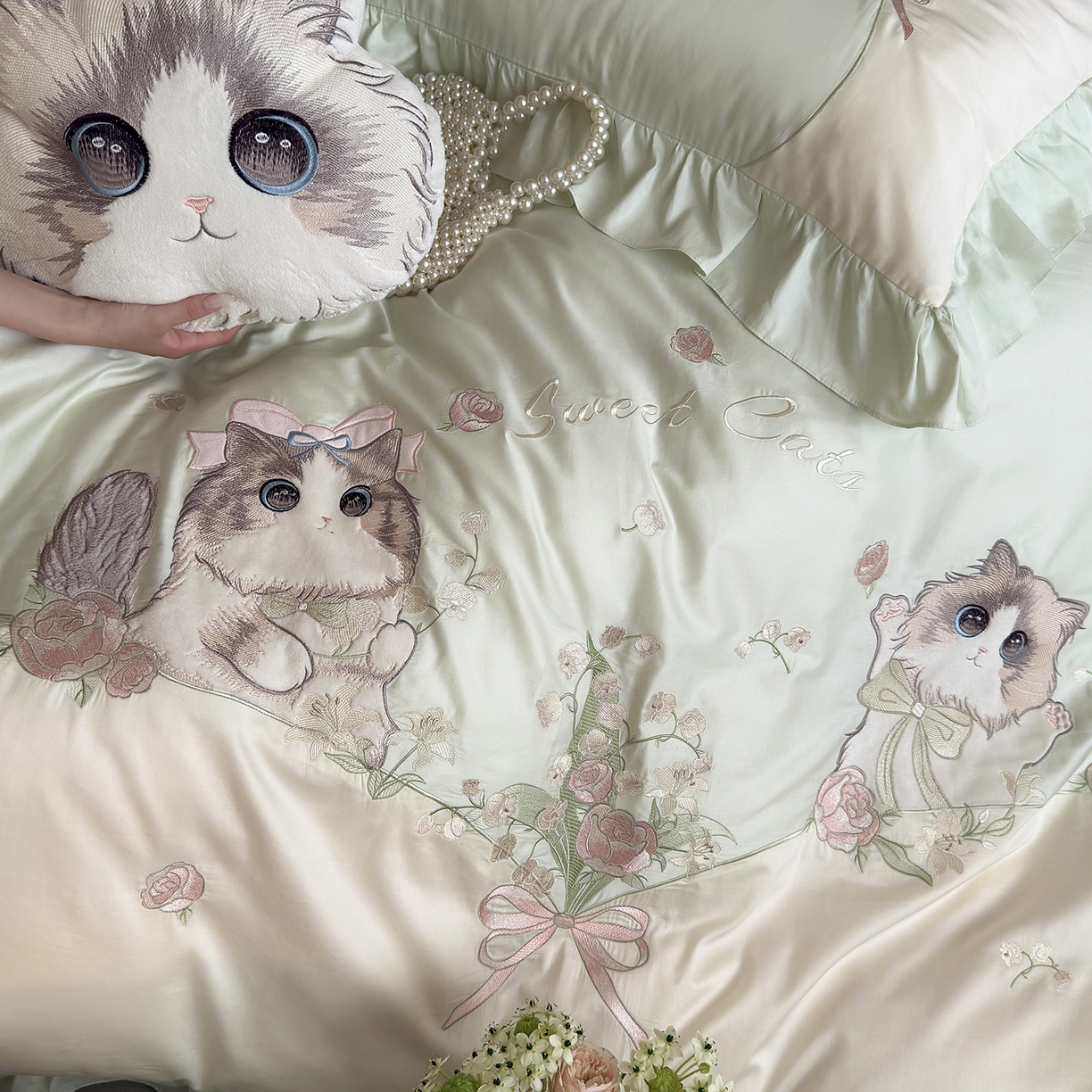 91家纺网 家纺一手货源 找家纺 MIU缪家居 2026新款亲肤舒适100支全棉四件套-铃兰喵（基础控价431，券后控价388） 铃兰喵-铃兰绿