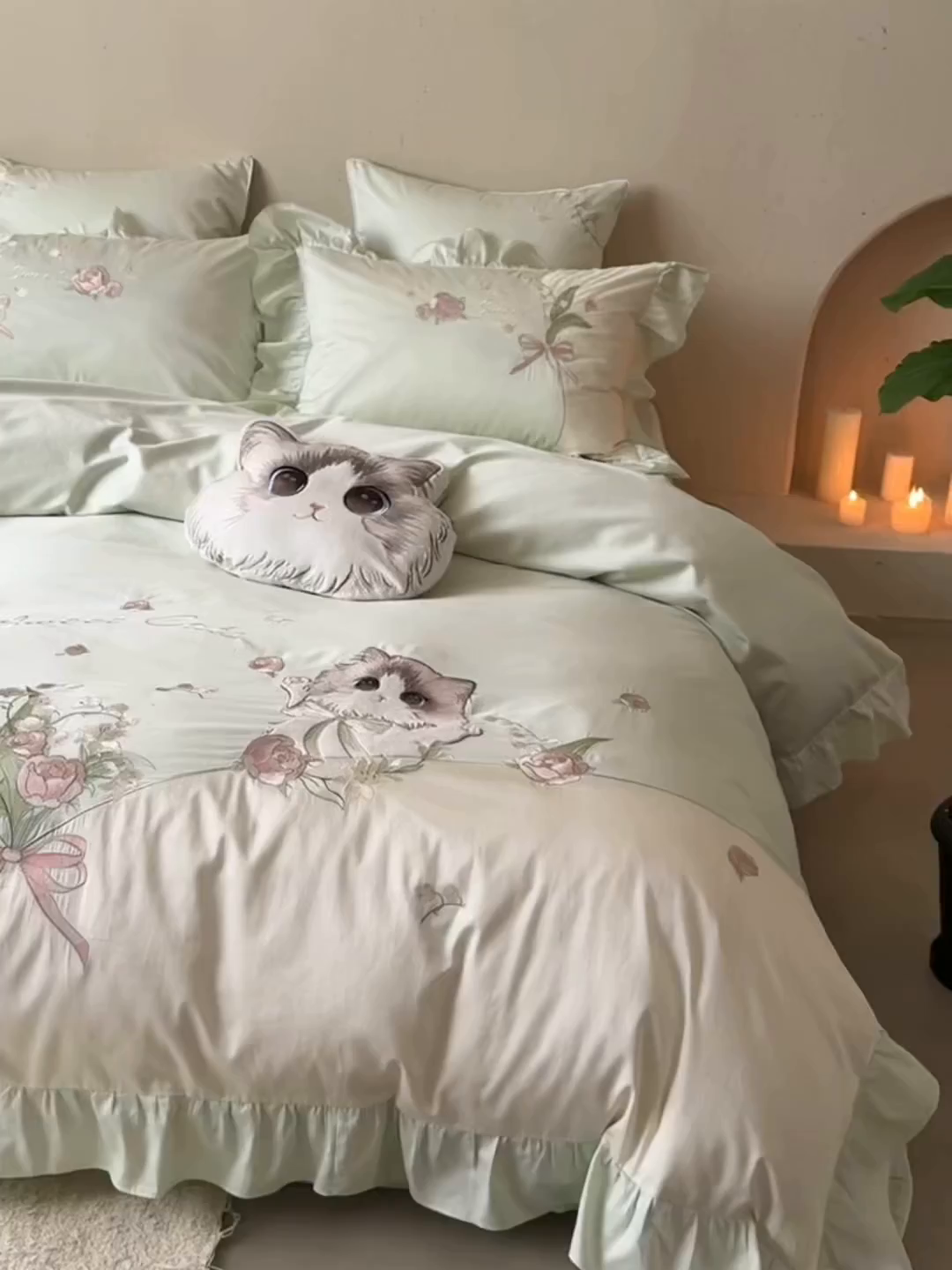 91家纺网 家纺一手货源 找家纺 MIU缪家居 2026新款亲肤舒适100支全棉四件套-铃兰喵（基础控价431，券后控价388） 铃兰喵-铃兰绿