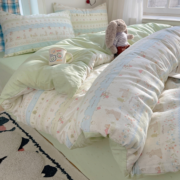 瑞莱 2026新款ing小清新费尔岛全棉四件套 田园小兔