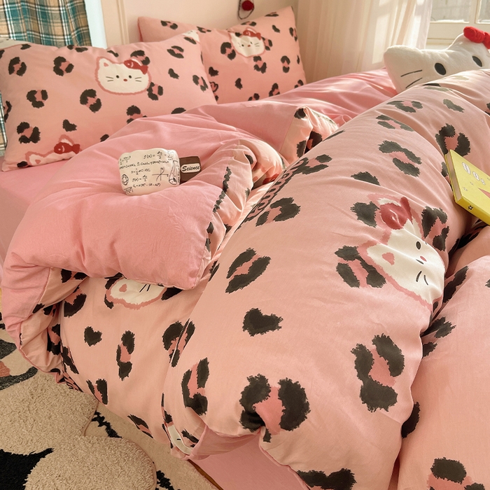 瑞莱 2026新款ing小清新费尔岛全棉四件套 猫吃鱼（粉）