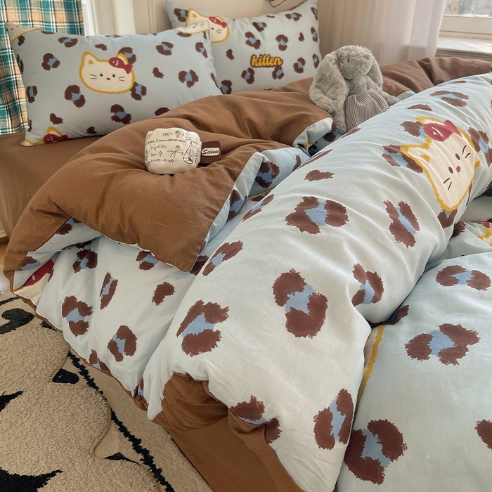 瑞莱 2026新款ing小清新费尔岛全棉四件套 猫吃鱼（蓝）