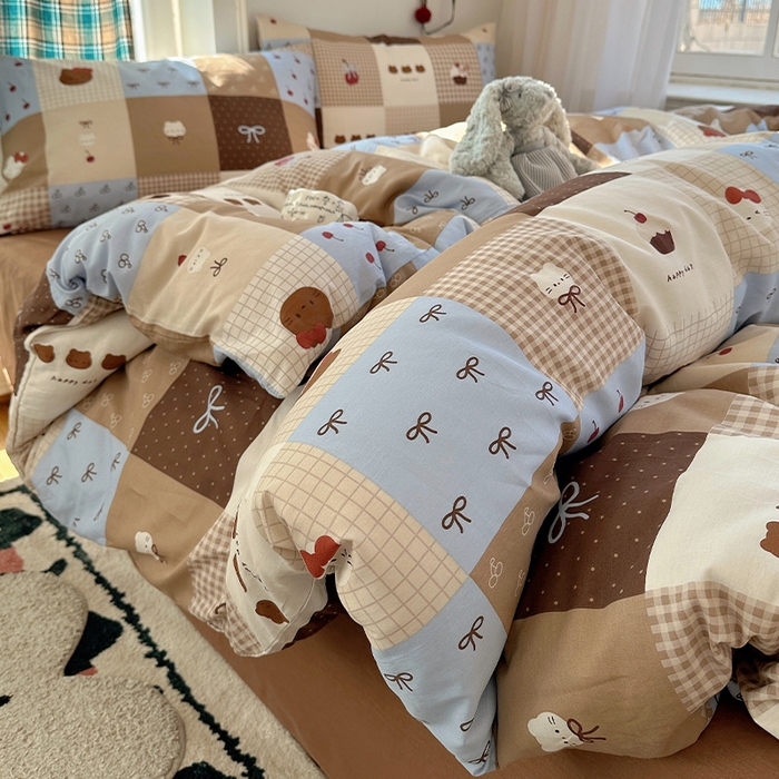 瑞莱 2026新款ing小清新费尔岛全棉四件套 巧克力猫咪