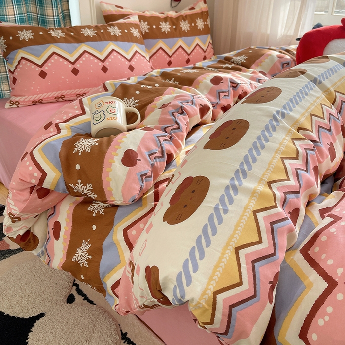 瑞莱 2026新款ing小清新费尔岛全棉四件套 甜美喵喵