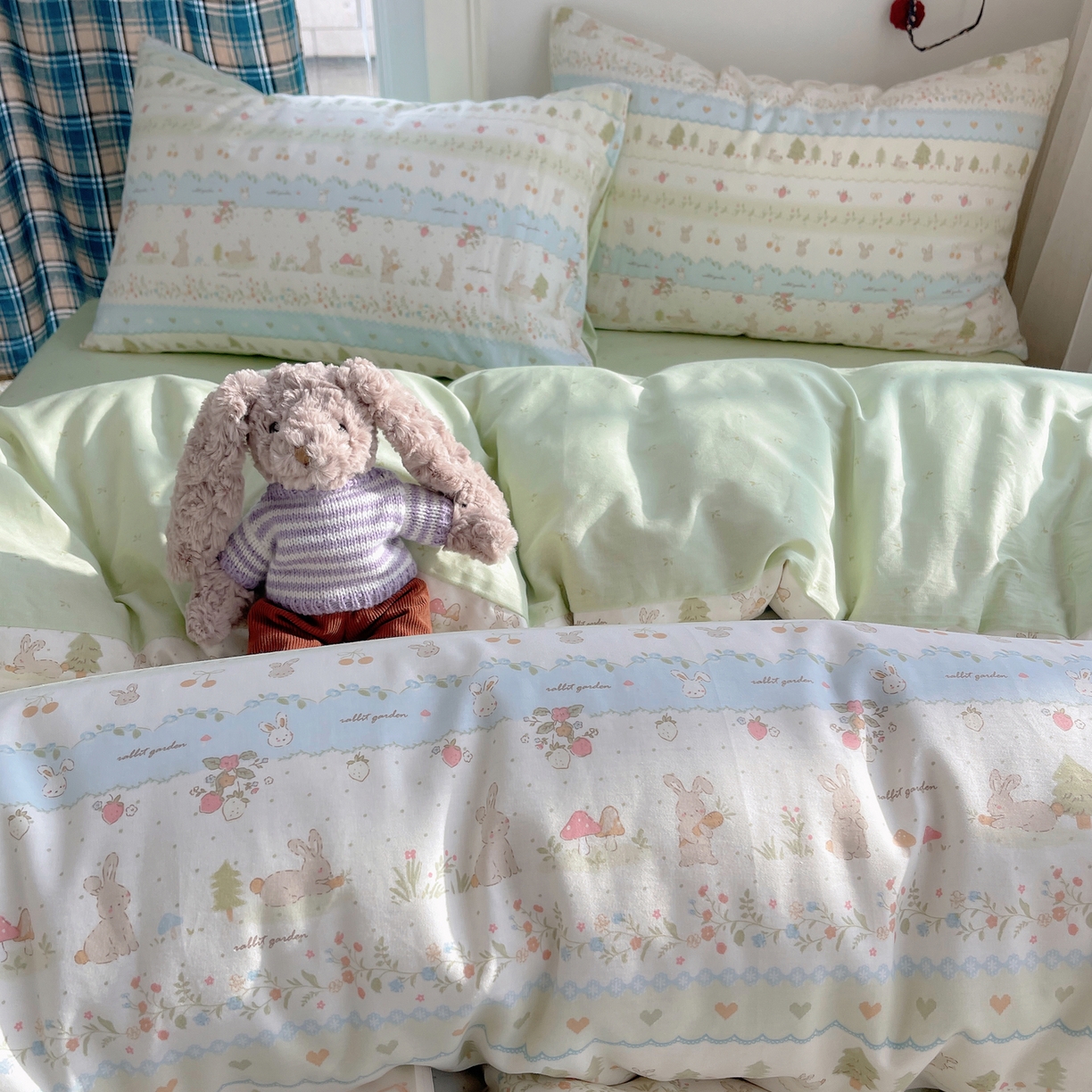 91家纺网 家纺一手货源 找家纺 瑞莱 2026新款ing小清新费尔岛全棉四件套 田园小兔