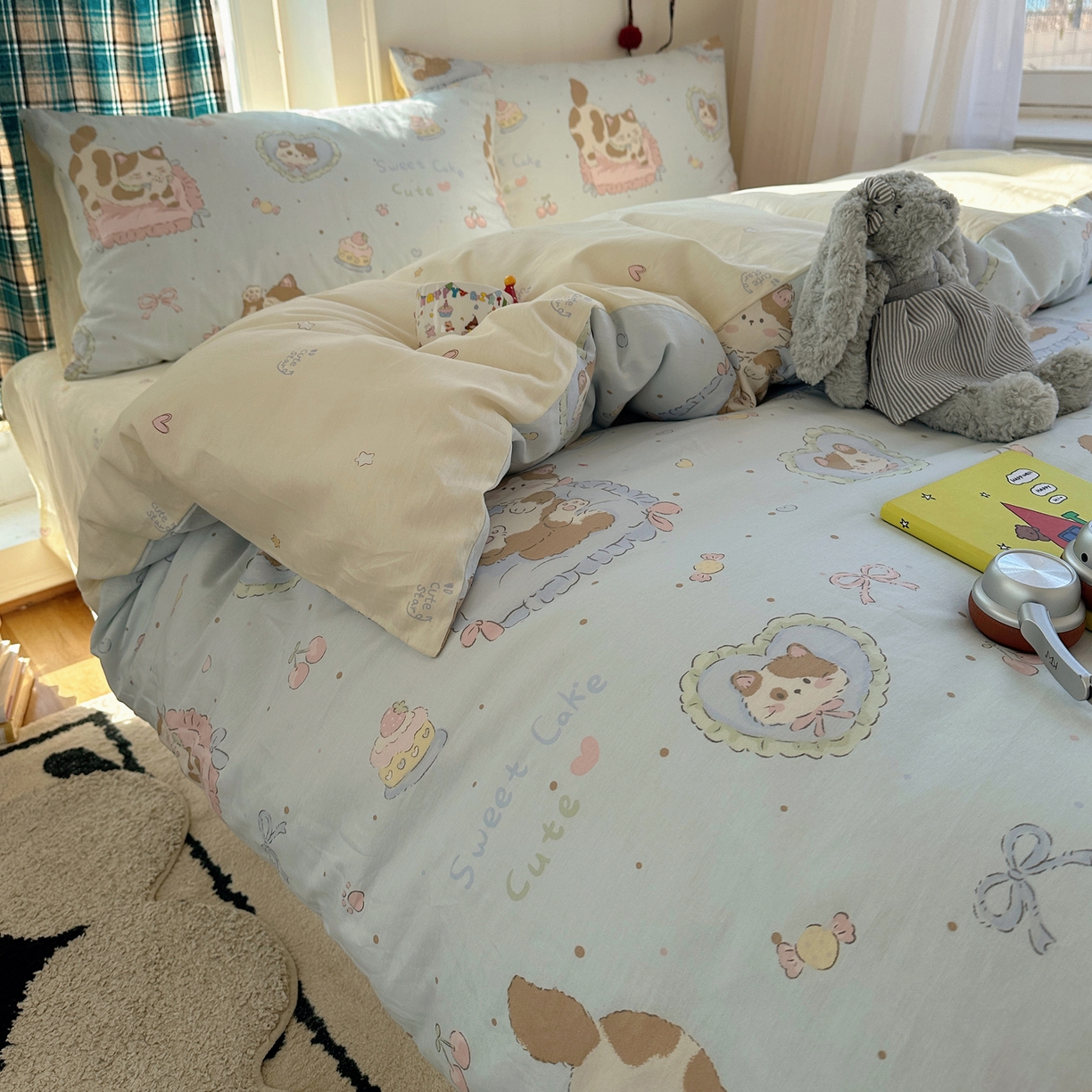 91家纺网 家纺一手货源 找家纺 瑞莱 2026新款ing小清新费尔岛全棉四件套 狸花小姐