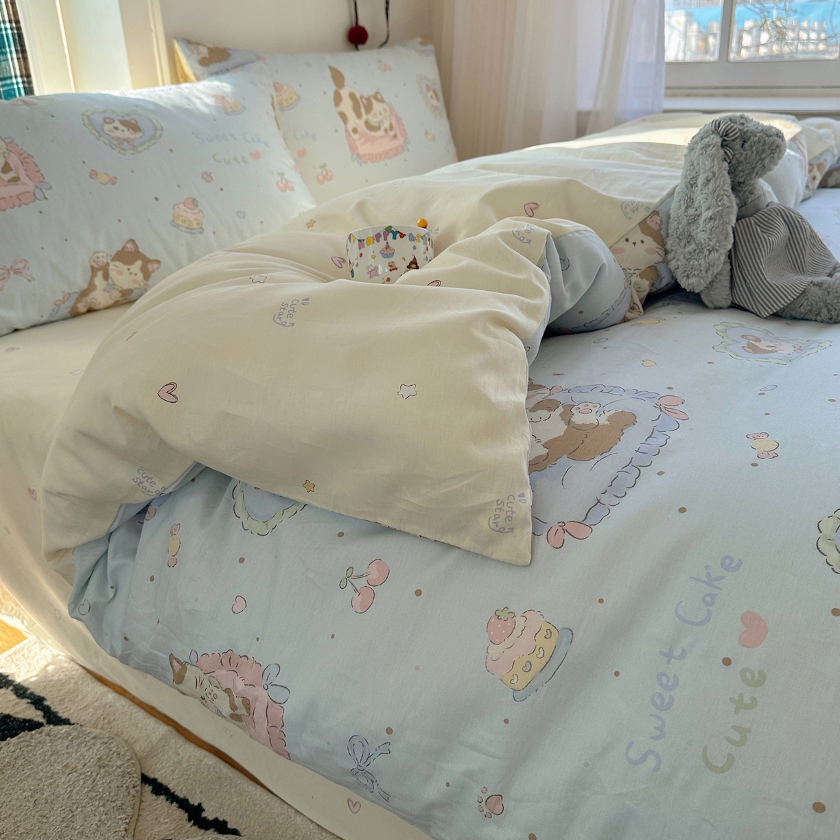 91家纺网 家纺一手货源 找家纺 瑞莱 2026新款ing小清新费尔岛全棉四件套 狸花小姐