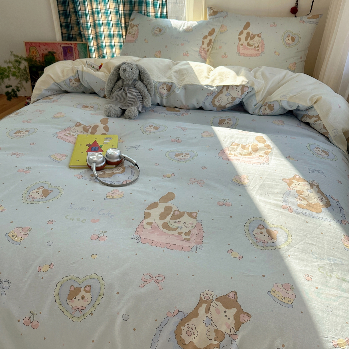 91家纺网 家纺一手货源 找家纺 瑞莱 2026新款ing小清新费尔岛全棉四件套 狸花小姐