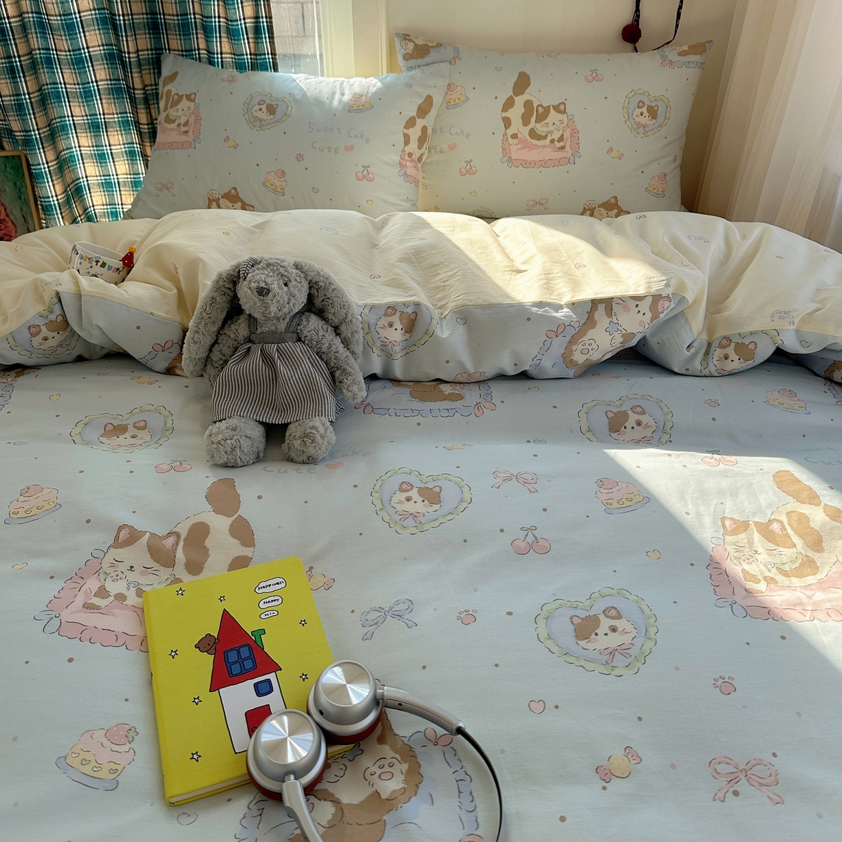 91家纺网 家纺一手货源 找家纺 瑞莱 2026新款ing小清新费尔岛全棉四件套 狸花小姐