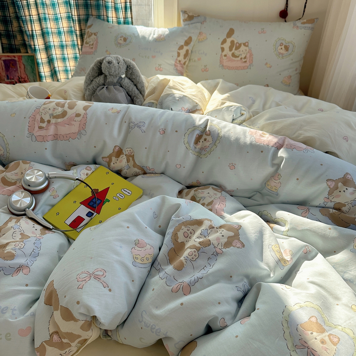 91家纺网 家纺一手货源 找家纺 瑞莱 2026新款ing小清新费尔岛全棉四件套 狸花小姐