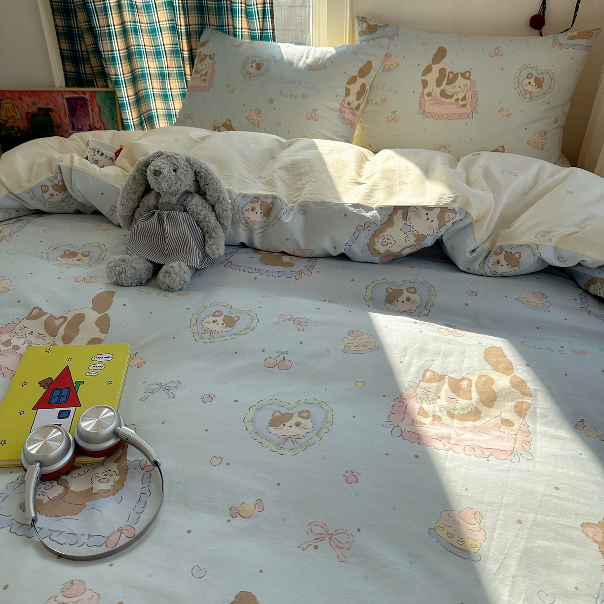 91家纺网 家纺一手货源 找家纺 瑞莱 2026新款ing小清新费尔岛全棉四件套 狸花小姐