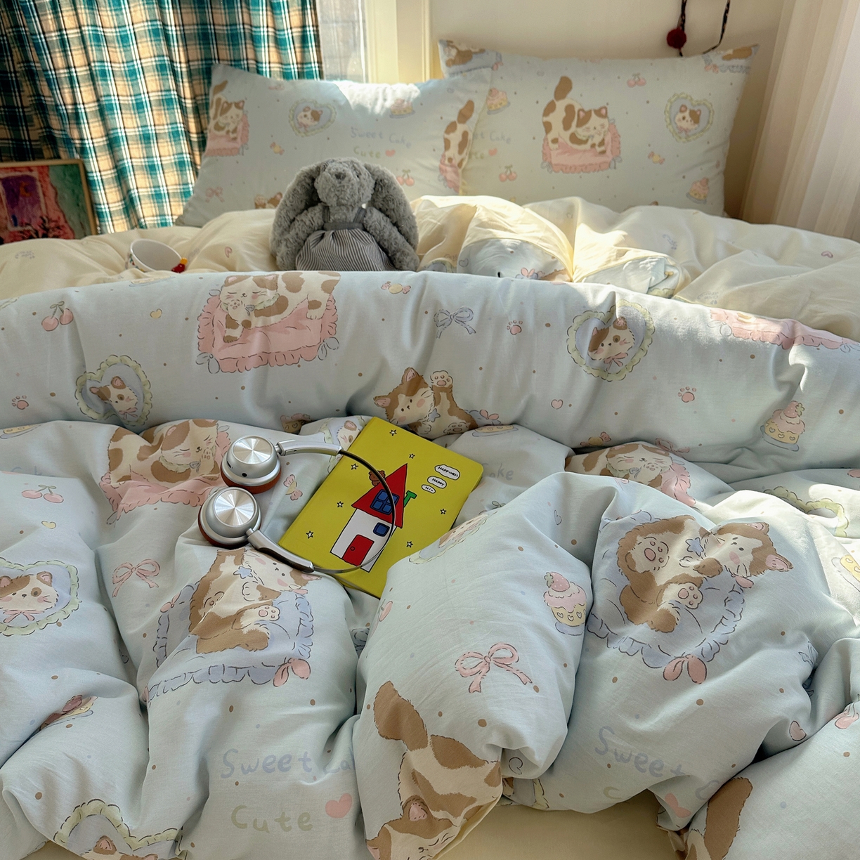 91家纺网 家纺一手货源 找家纺 瑞莱 2026新款ing小清新费尔岛全棉四件套 狸花小姐