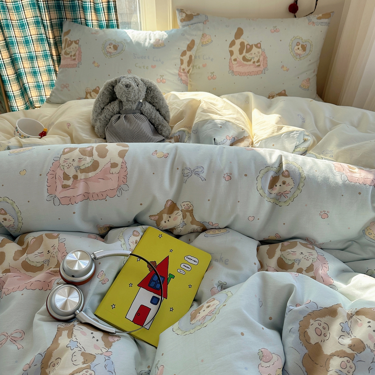 91家纺网 家纺一手货源 找家纺 瑞莱 2026新款ing小清新费尔岛全棉四件套 狸花小姐