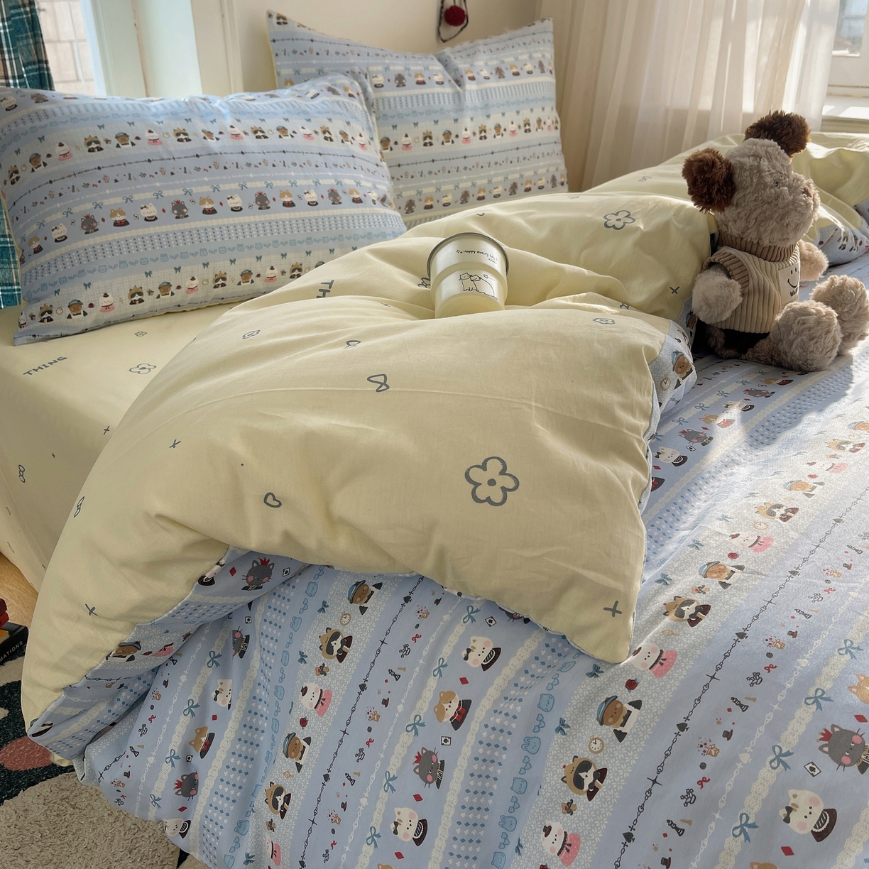 91家纺网 家纺一手货源 找家纺 瑞莱 2026新款ing小清新费尔岛全棉四件套 喵小姐的家