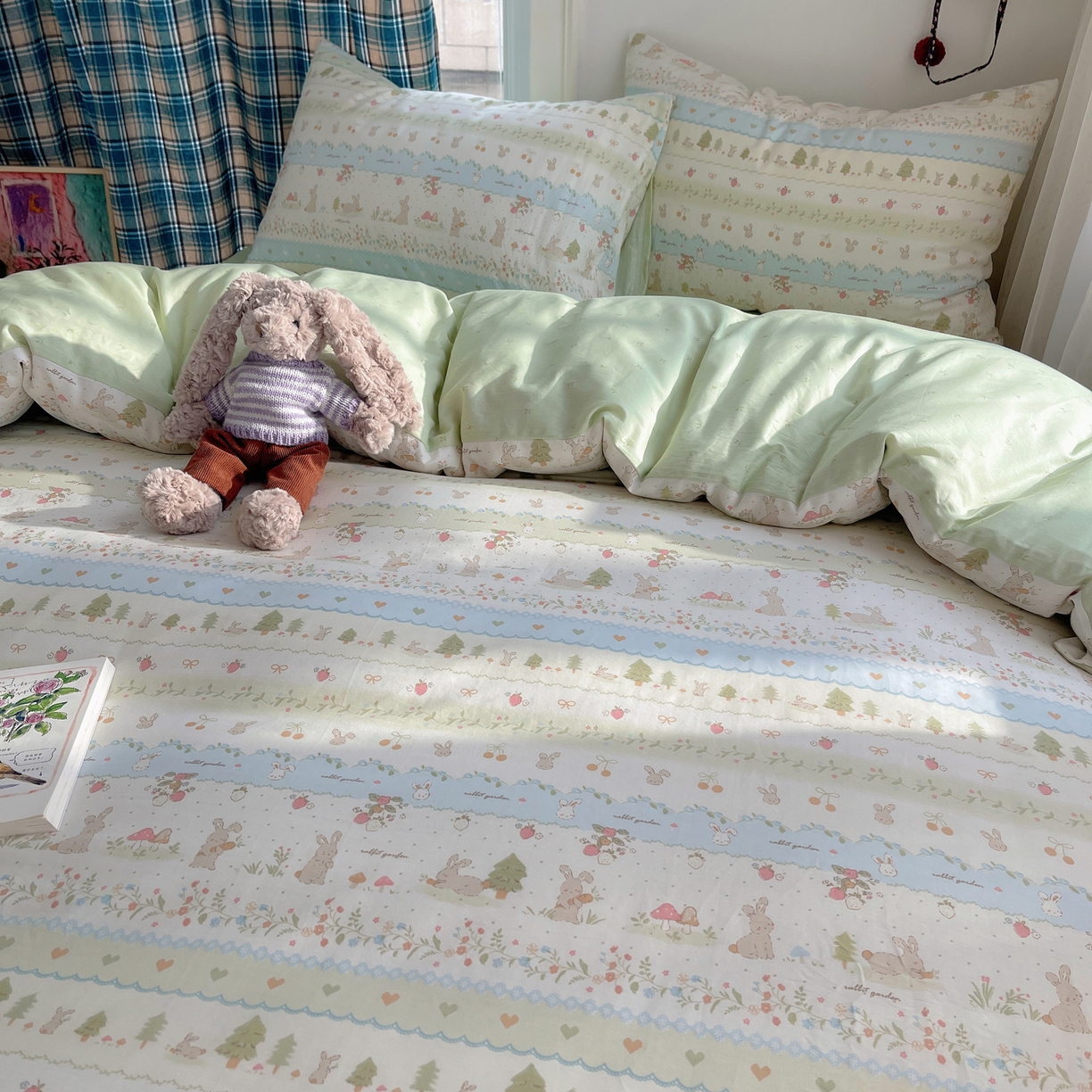 91家纺网 家纺一手货源 找家纺 瑞莱 2026新款ing小清新费尔岛全棉四件套 田园小兔