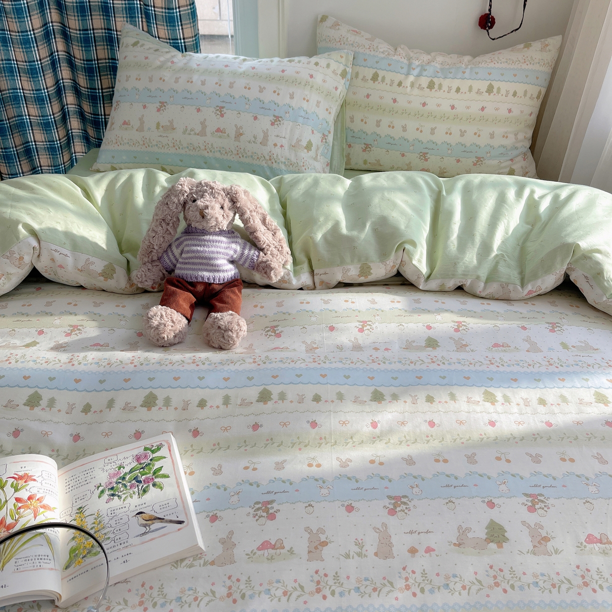 91家纺网 家纺一手货源 找家纺 瑞莱 2026新款ing小清新费尔岛全棉四件套 田园小兔