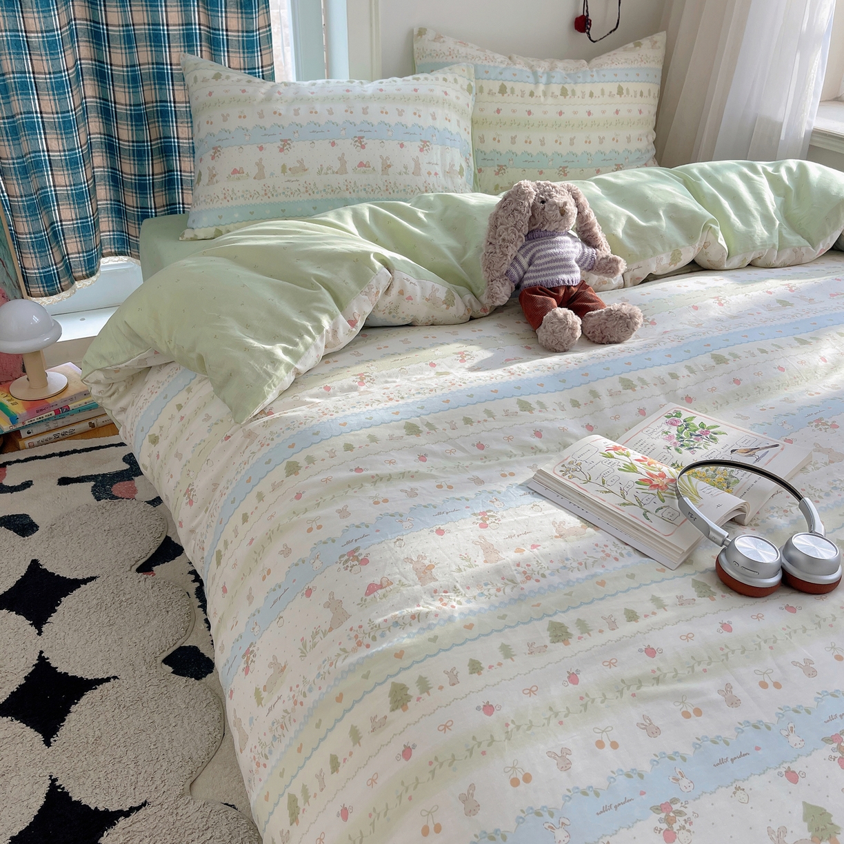 91家纺网 家纺一手货源 找家纺 瑞莱 2026新款ing小清新费尔岛全棉四件套 田园小兔