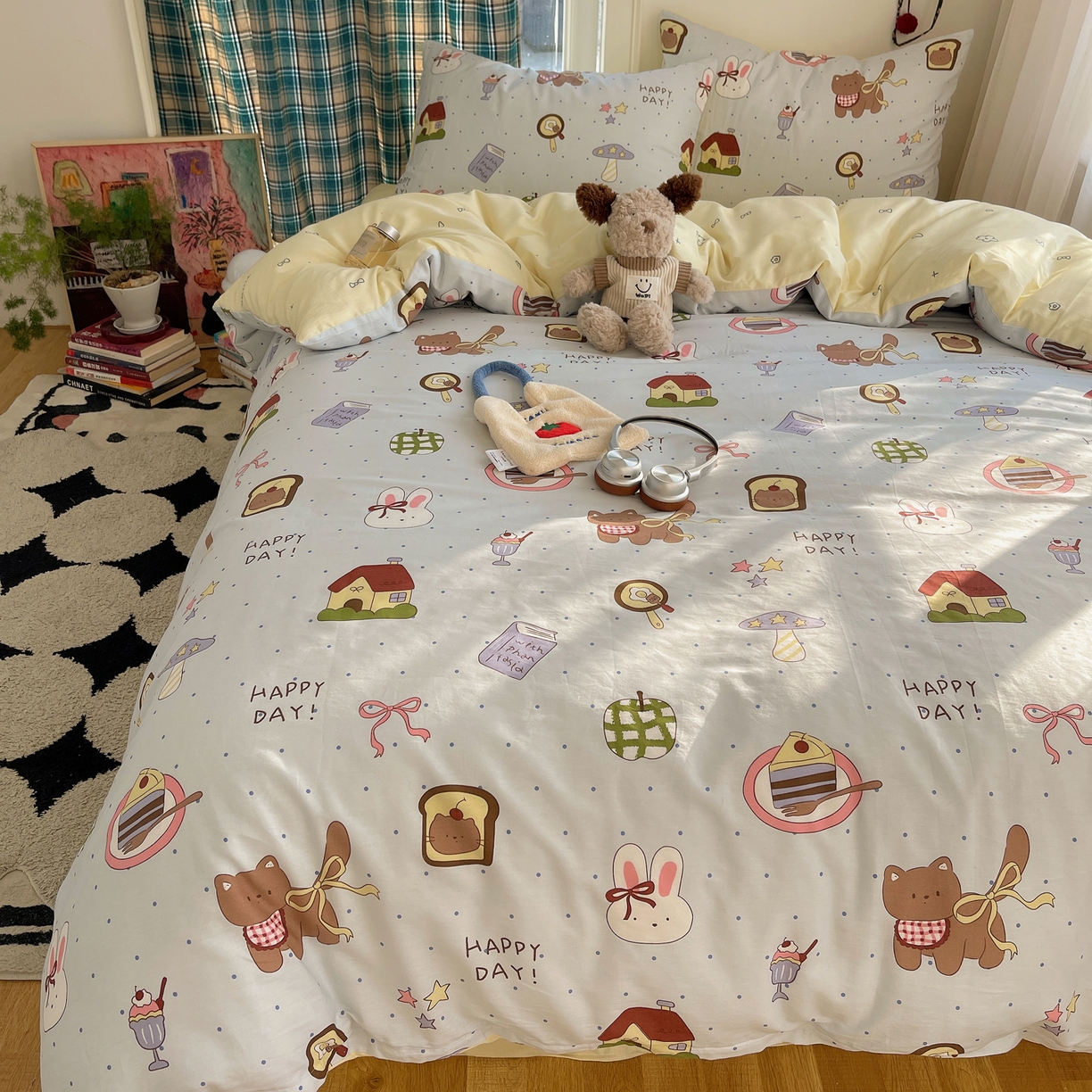 91家纺网 家纺一手货源 找家纺 瑞莱 2026新款ing小清新费尔岛全棉四件套 甜甜日记