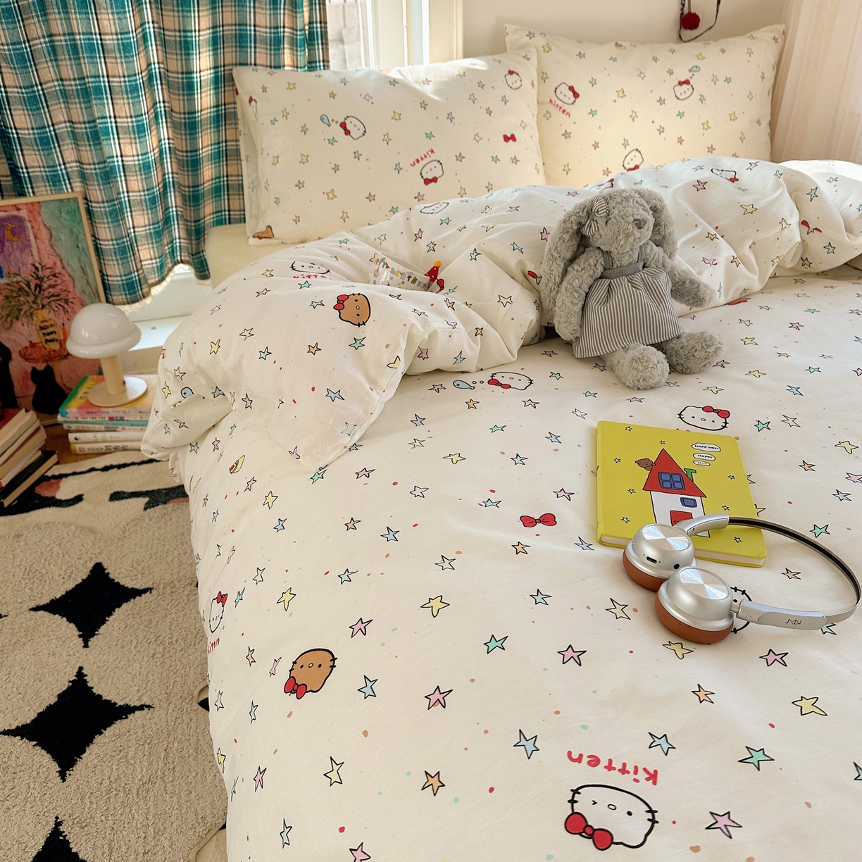 91家纺网 家纺一手货源 找家纺 瑞莱 2026新款ing小清新费尔岛全棉四件套 星星凯蒂猫