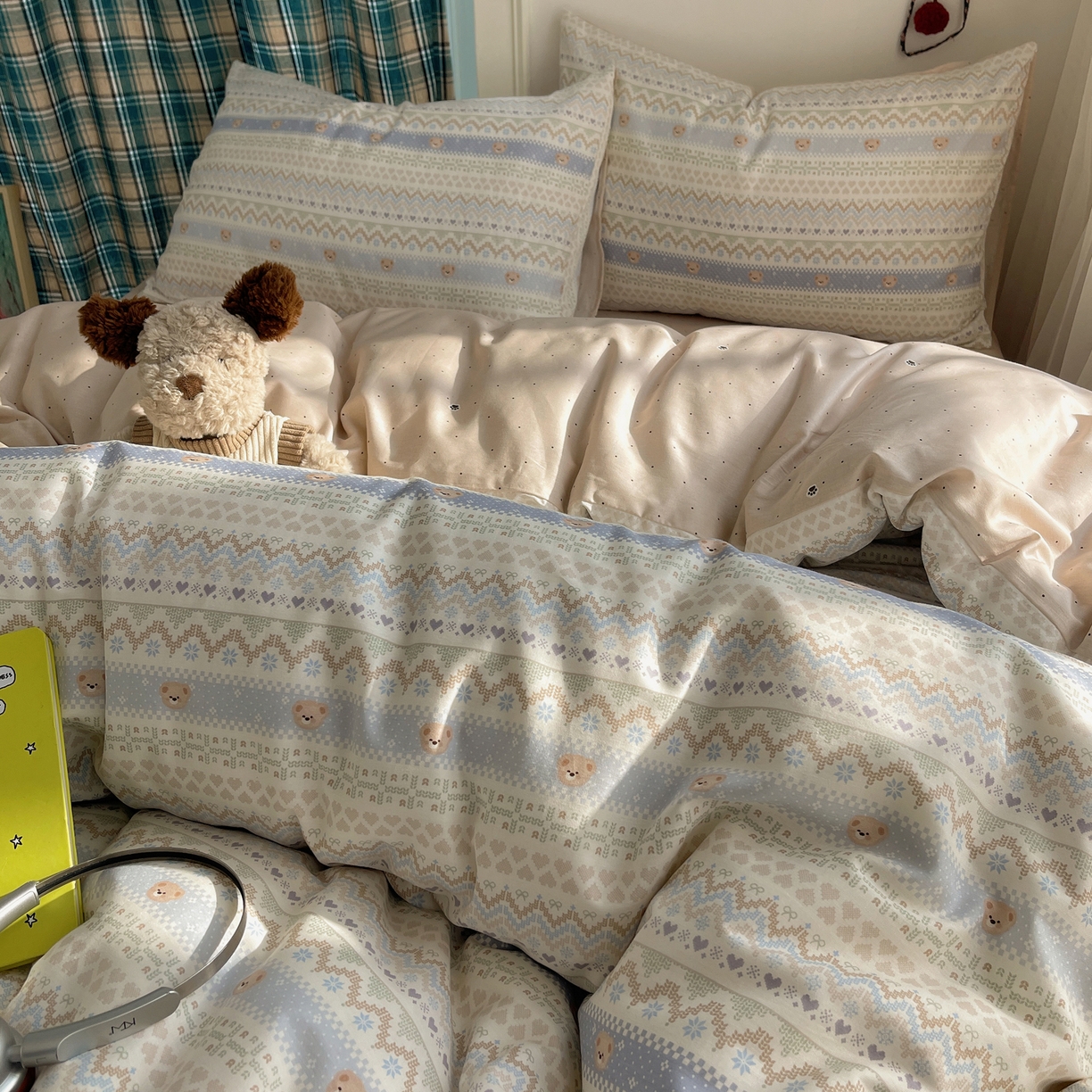 91家纺网 家纺一手货源 找家纺 瑞莱 2026新款ing小清新费尔岛全棉四件套 云织熊熊