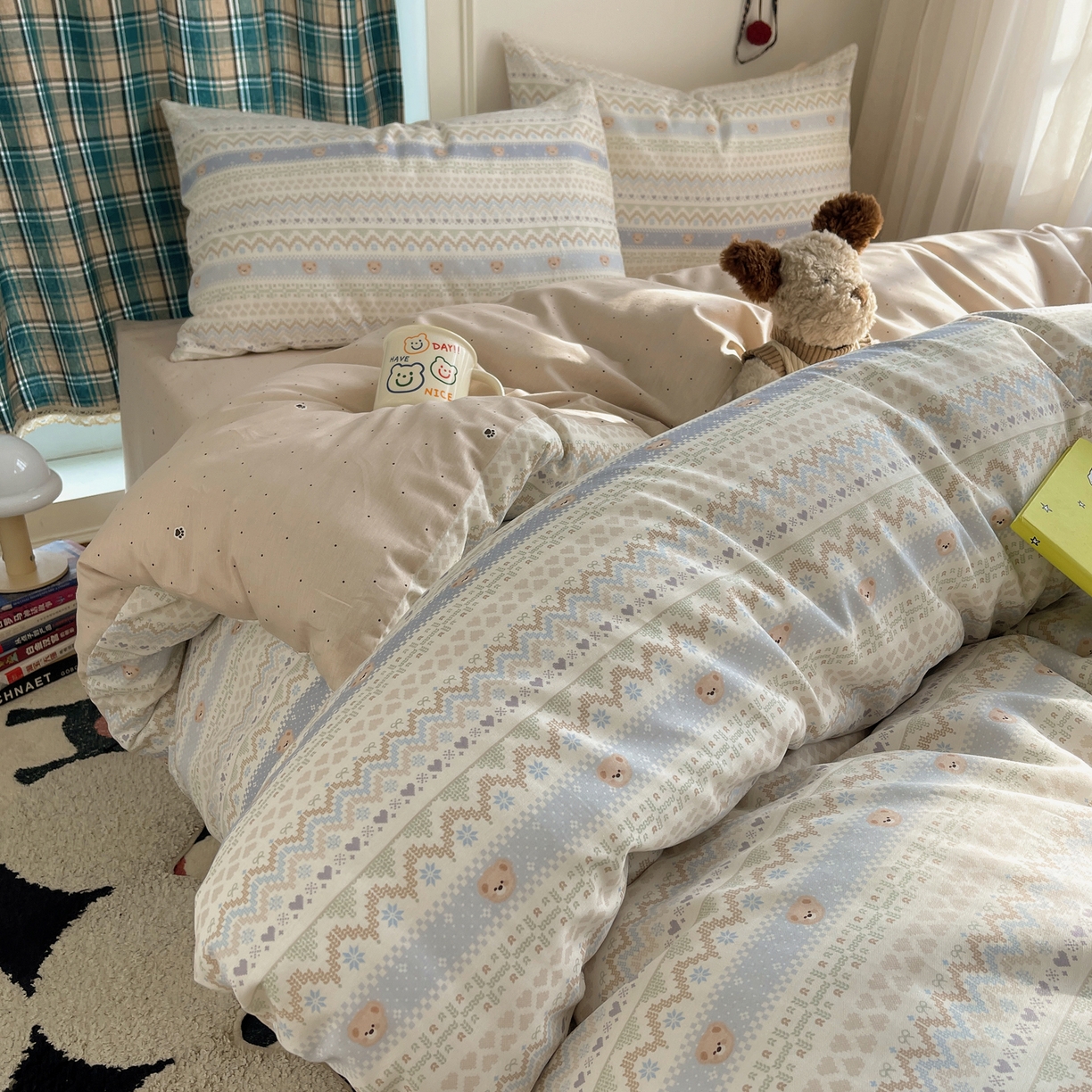 91家纺网 家纺一手货源 找家纺 瑞莱 2026新款ing小清新费尔岛全棉四件套 云织熊熊