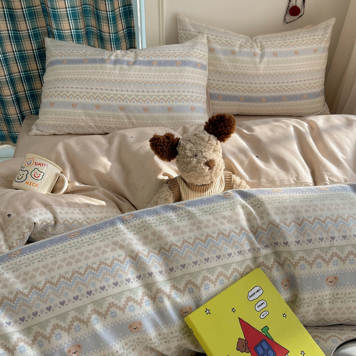 91家纺网 家纺一手货源 找家纺 瑞莱 2026新款ing小清新费尔岛全棉四件套 云织熊熊