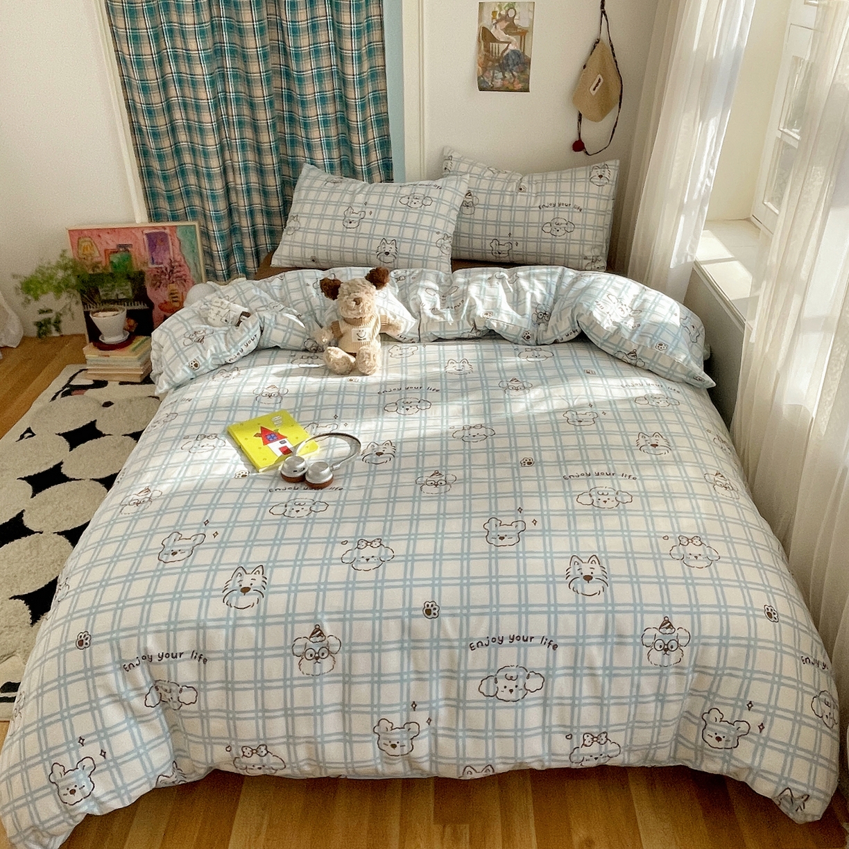 91家纺网 家纺一手货源 找家纺 瑞莱 2026新款ing小清新费尔岛全棉四件套 酷仔