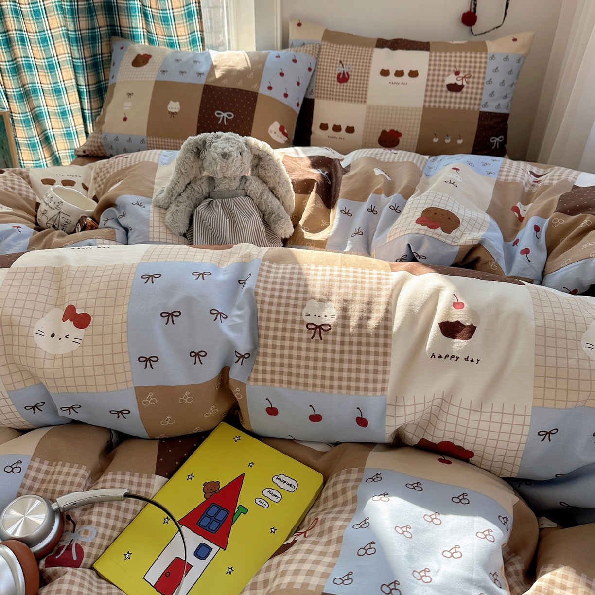 91家纺网 家纺一手货源 找家纺 瑞莱 2026新款ing小清新费尔岛全棉四件套 巧克力猫咪