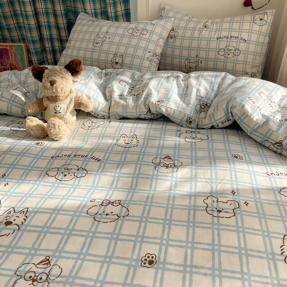 91家纺网 家纺一手货源 找家纺 瑞莱 2026新款ing小清新费尔岛全棉四件套 酷仔